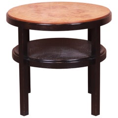 Vintage Edward Wormley for Dunbar Burl Wood and Cane Occasional Side Table, circa 1960s