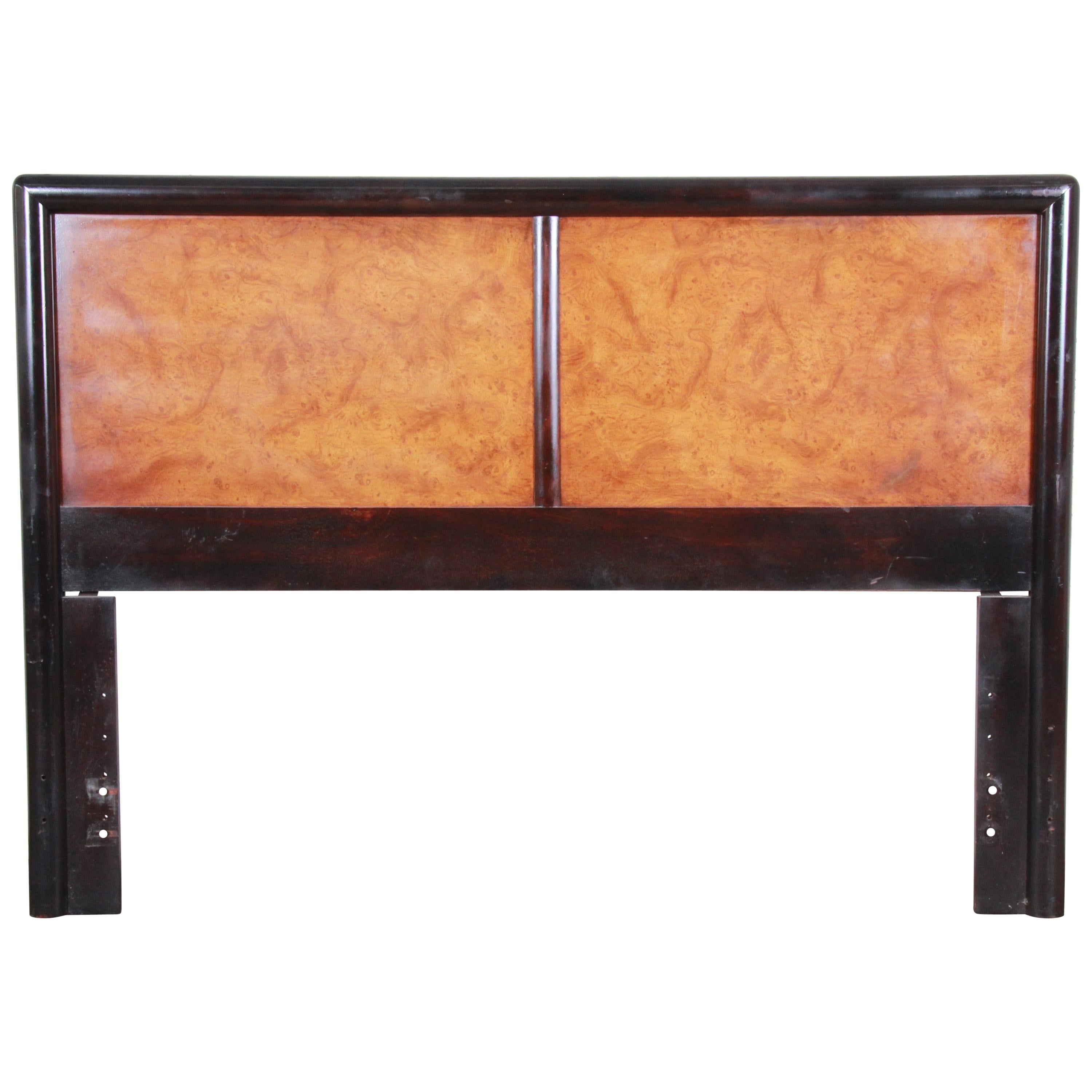 Edward Wormley for Dunbar Burl Wood and Mahogany Queen Size Headboard, 1960s