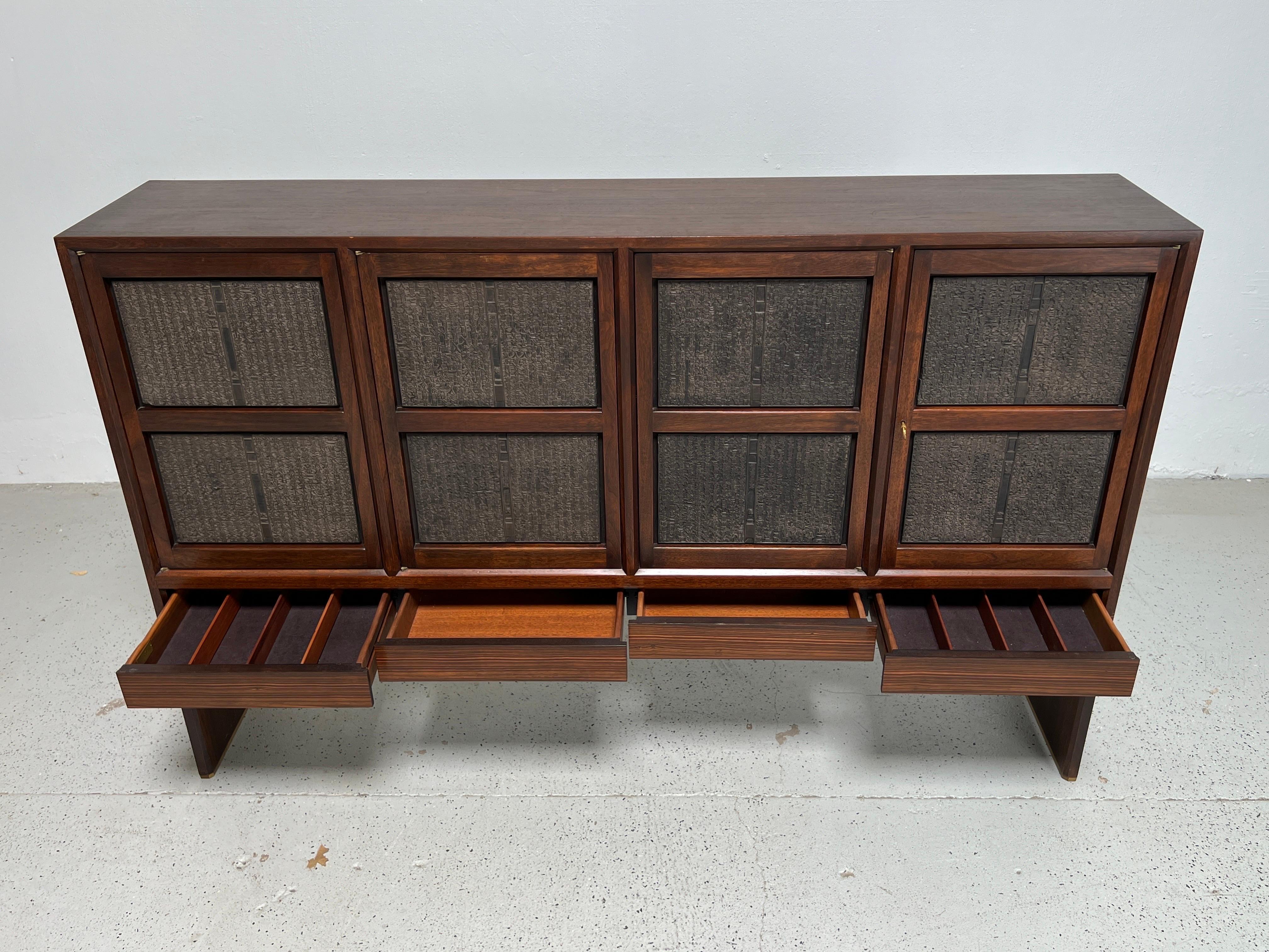 Rosewood Edward Wormley for Dunbar Cabinet with Chinese Printing Blocks For Sale