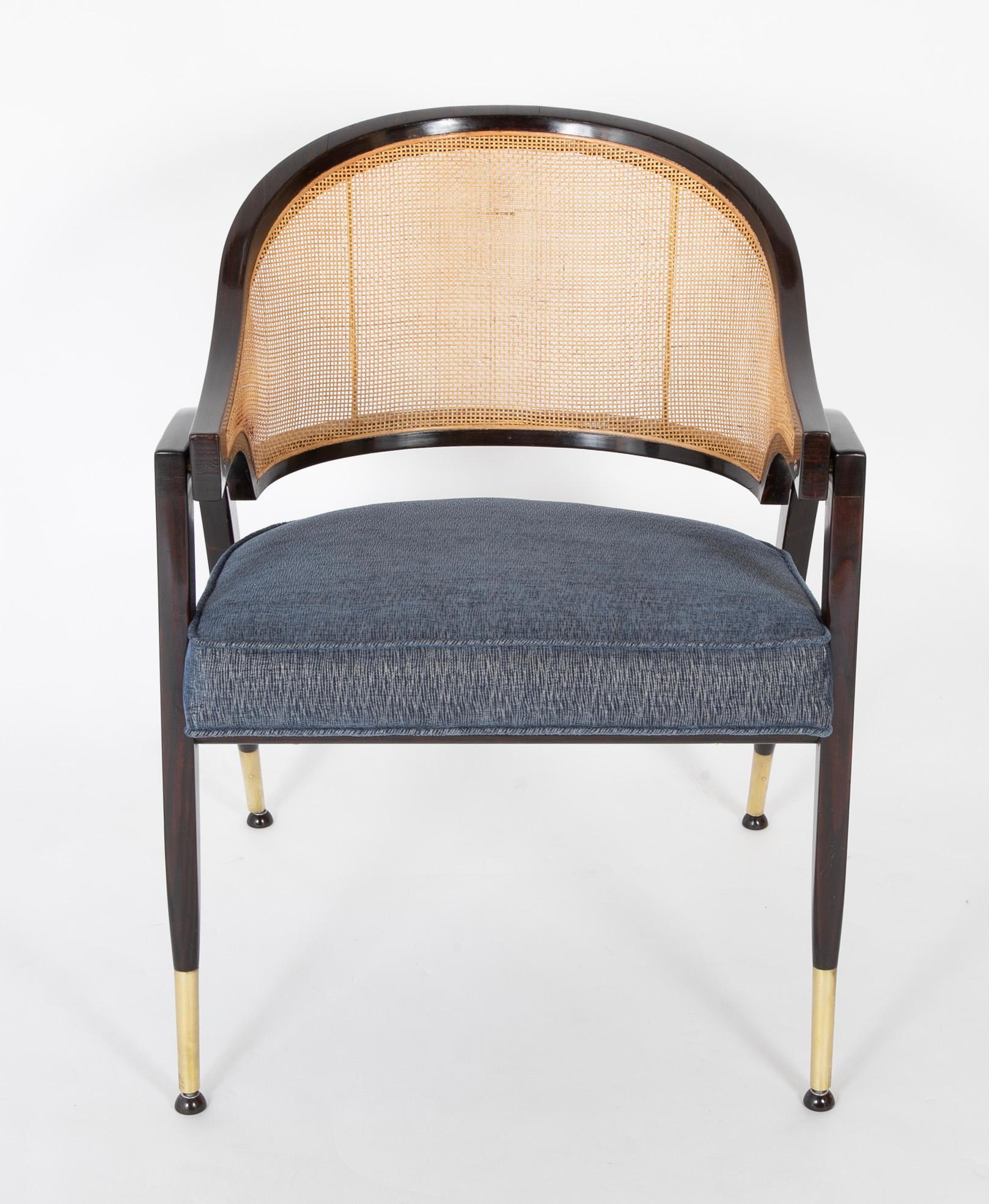 Edward Wormley for Dunbar cane back and brass armchair.  Circa 1950's.