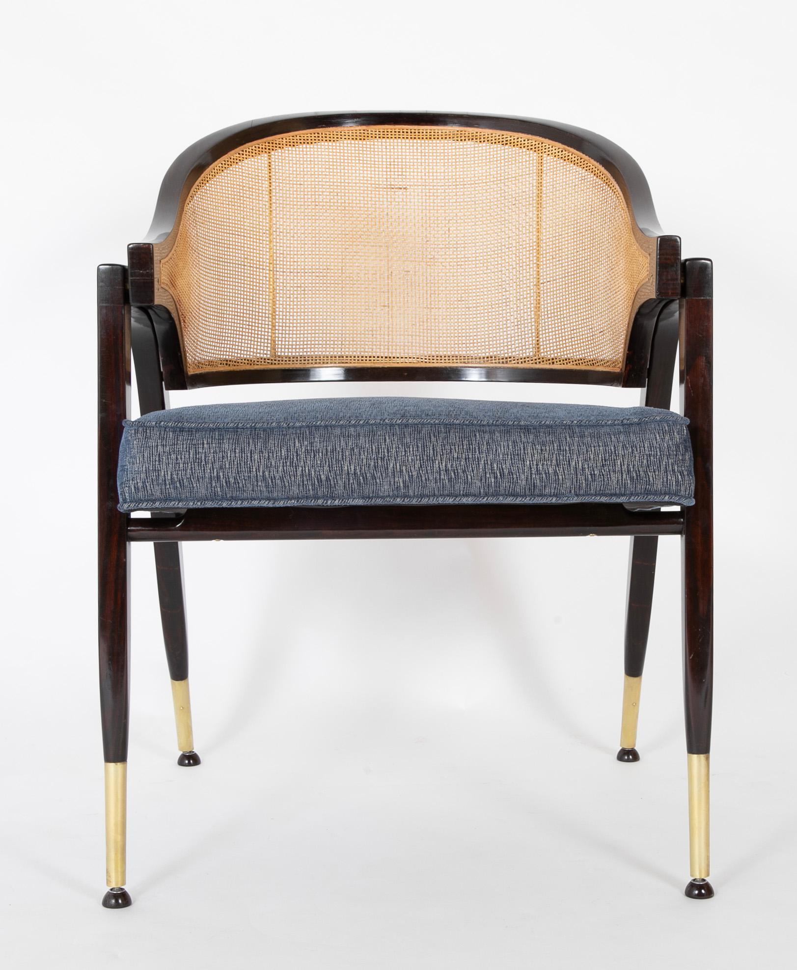 Mid-Century Modern Edward Wormley for Dunbar Cane Back and Brass Armchair For Sale