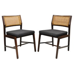 Edward Wormley for Dunbar Cane Back Solid Wood Dining Chairs, a Pair
