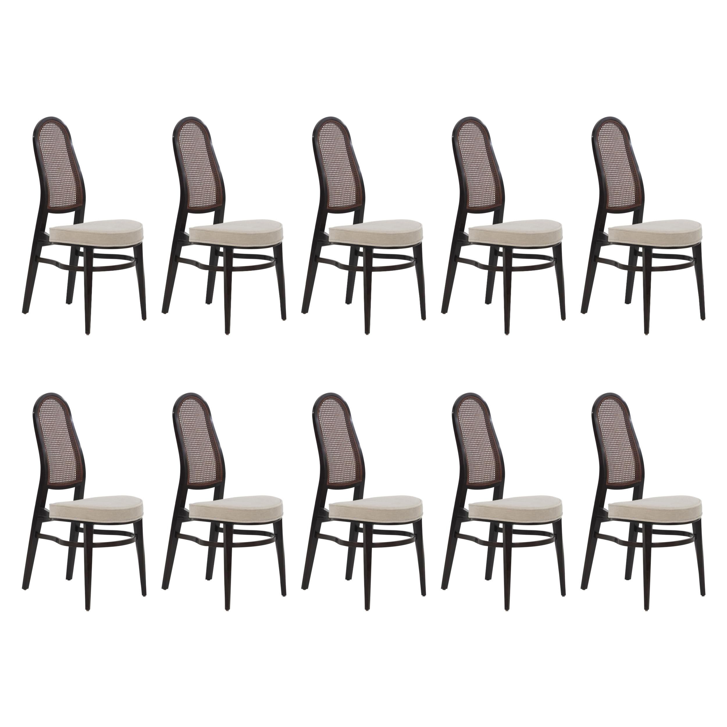 Edward Wormley for Dunbar Caned Back Dining Chairs Set of Ten