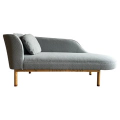 Edward Wormley for Dunbar Chaise Lounge; Ash, Rosewood, and Knoll Bouclé