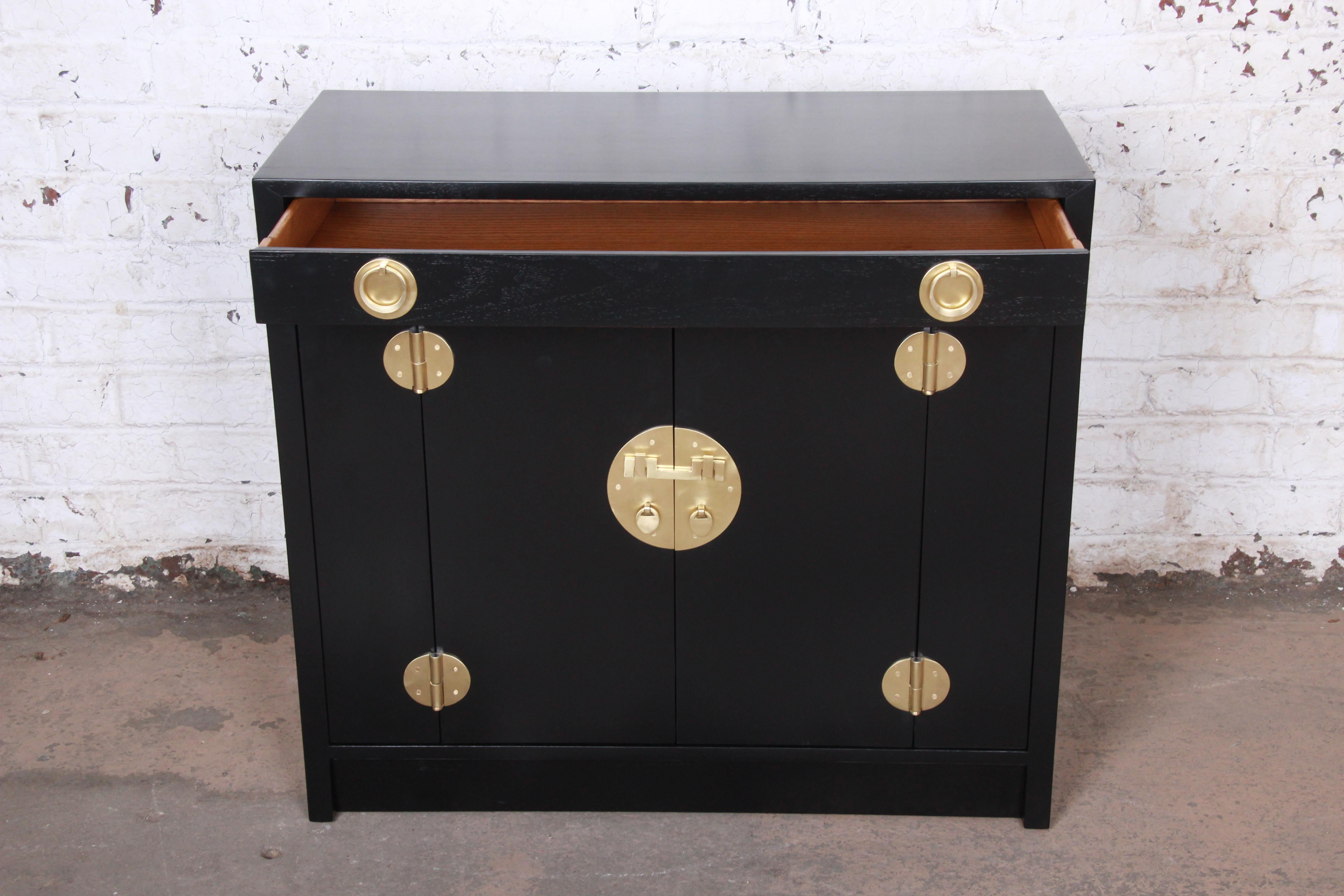 Edward Wormley for Dunbar Chinoiserie Ebonized Sideboard or Bar, Newly Restored In Good Condition In South Bend, IN