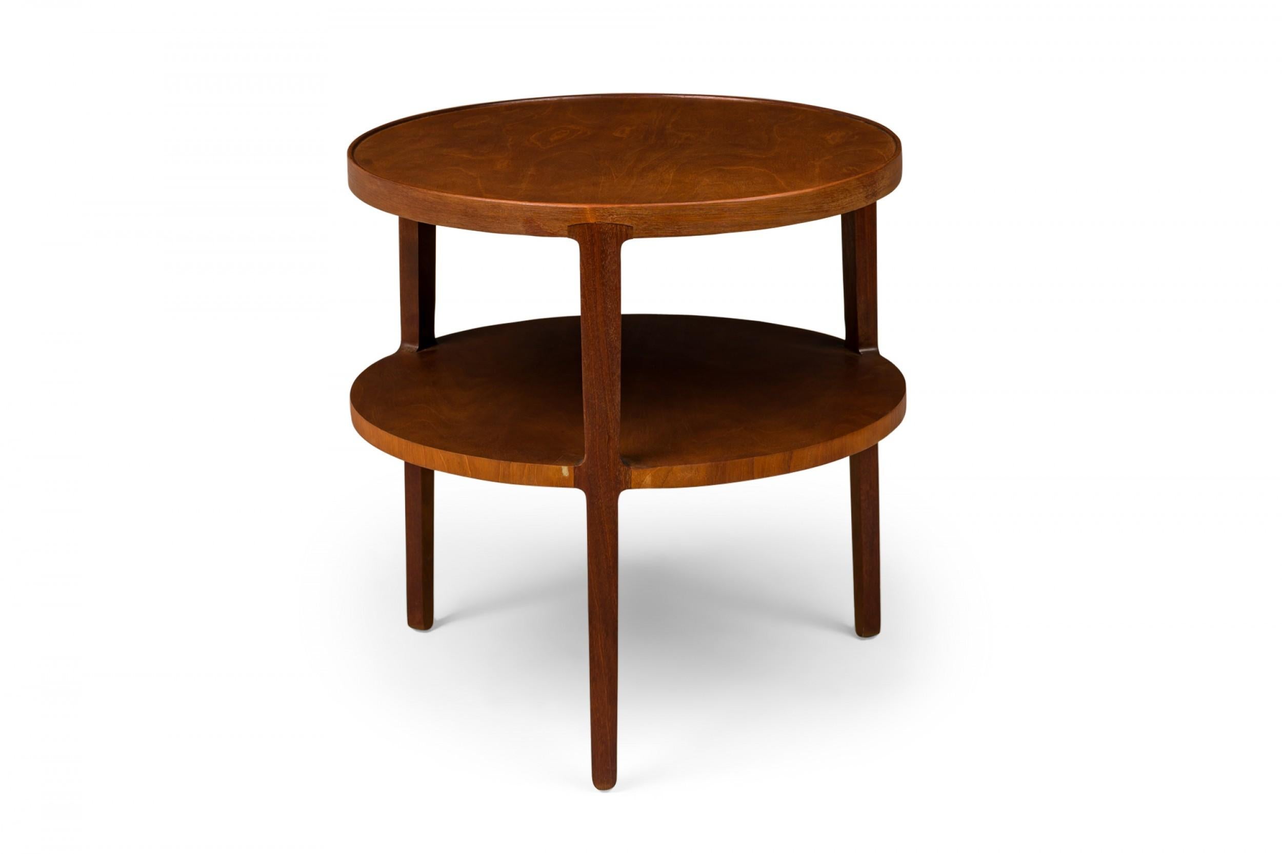 American Edward Wormley for Dunbar Circular Walnut Veneer Two Tier End / Side Table