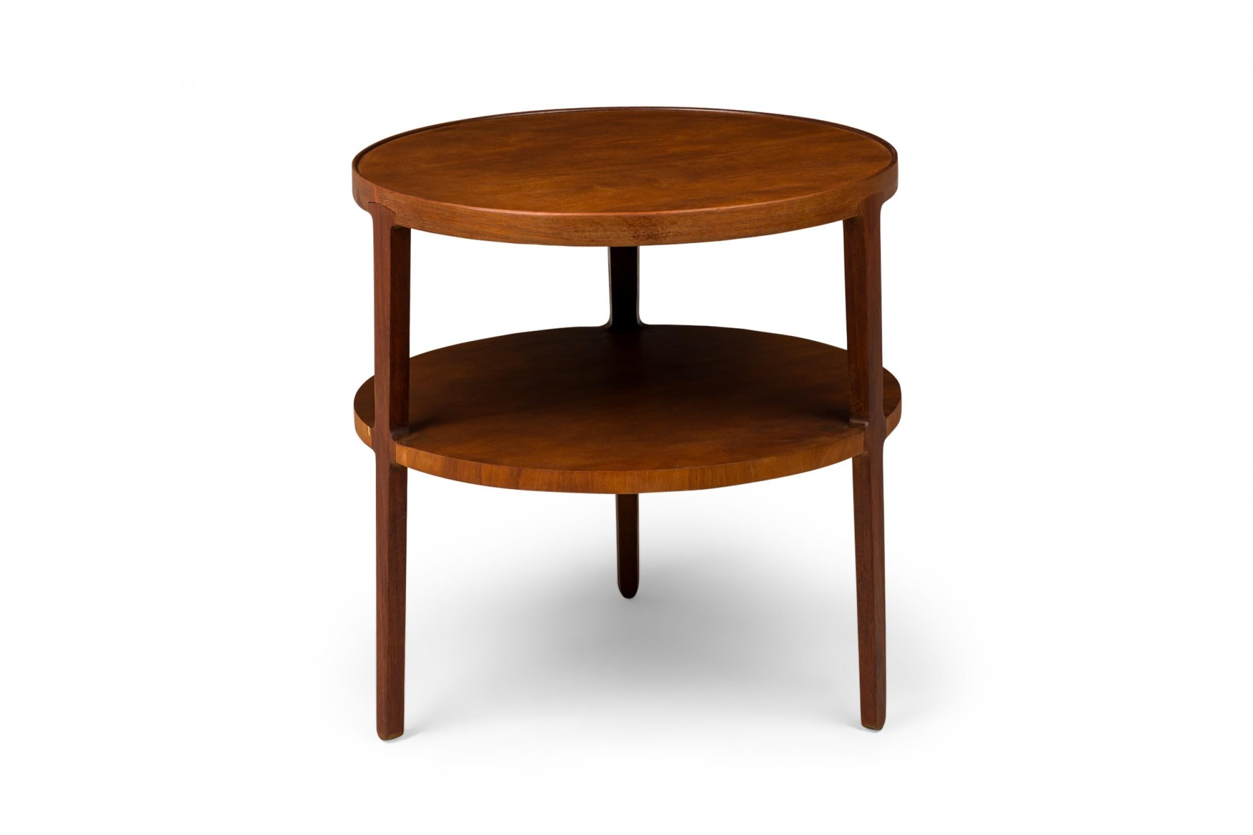 Edward Wormley for Dunbar Circular Walnut Veneer Two Tier End / Side Table In Good Condition In New York, NY
