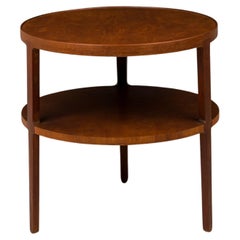 Edward Wormley for Dunbar Circular Walnut Veneer Two Tier End / Side Table