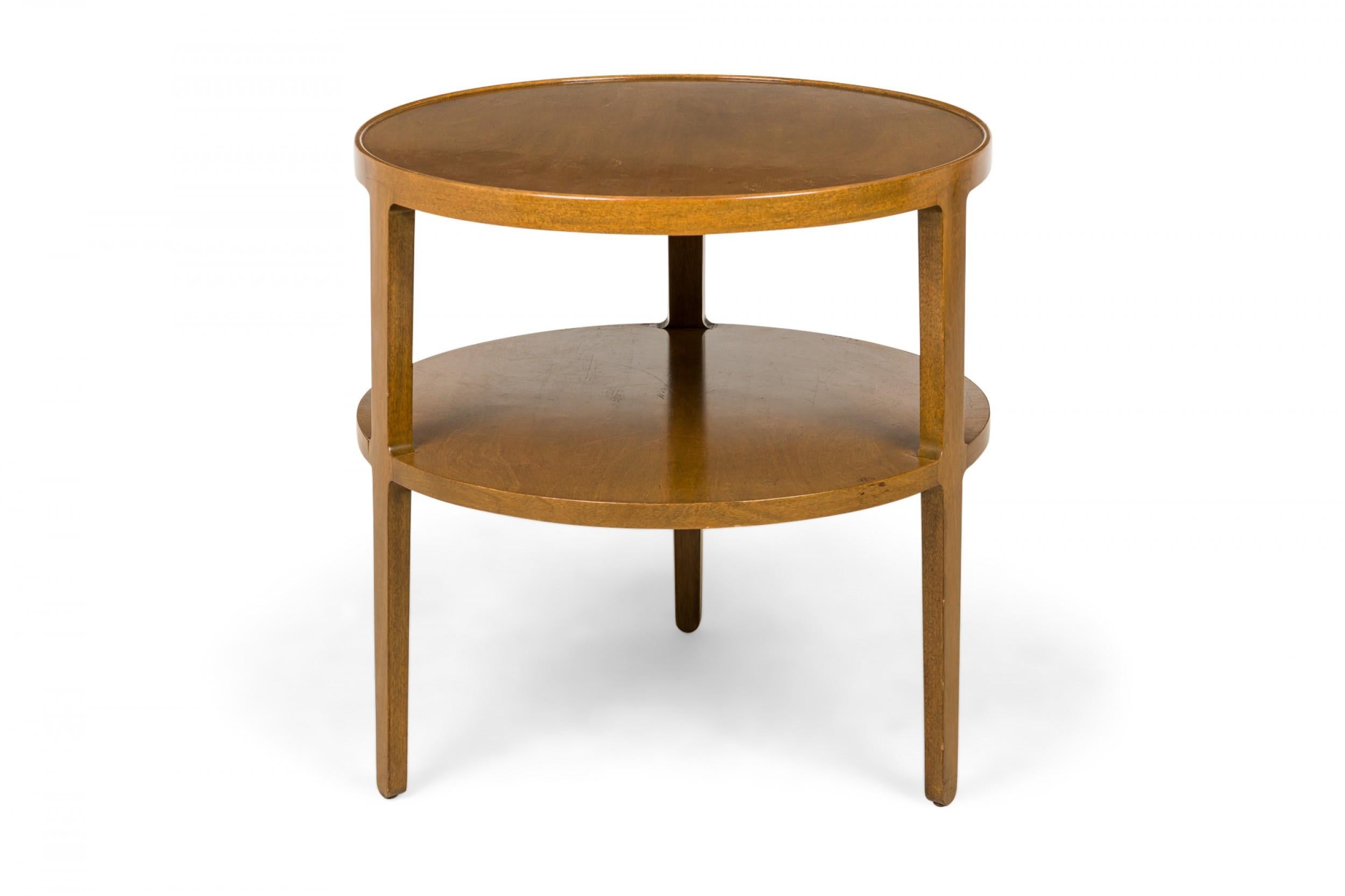 Mid-Century Modern Edward Wormley for Dunbar Circular Wooden Stretcher Shelf End / Side Table For Sale