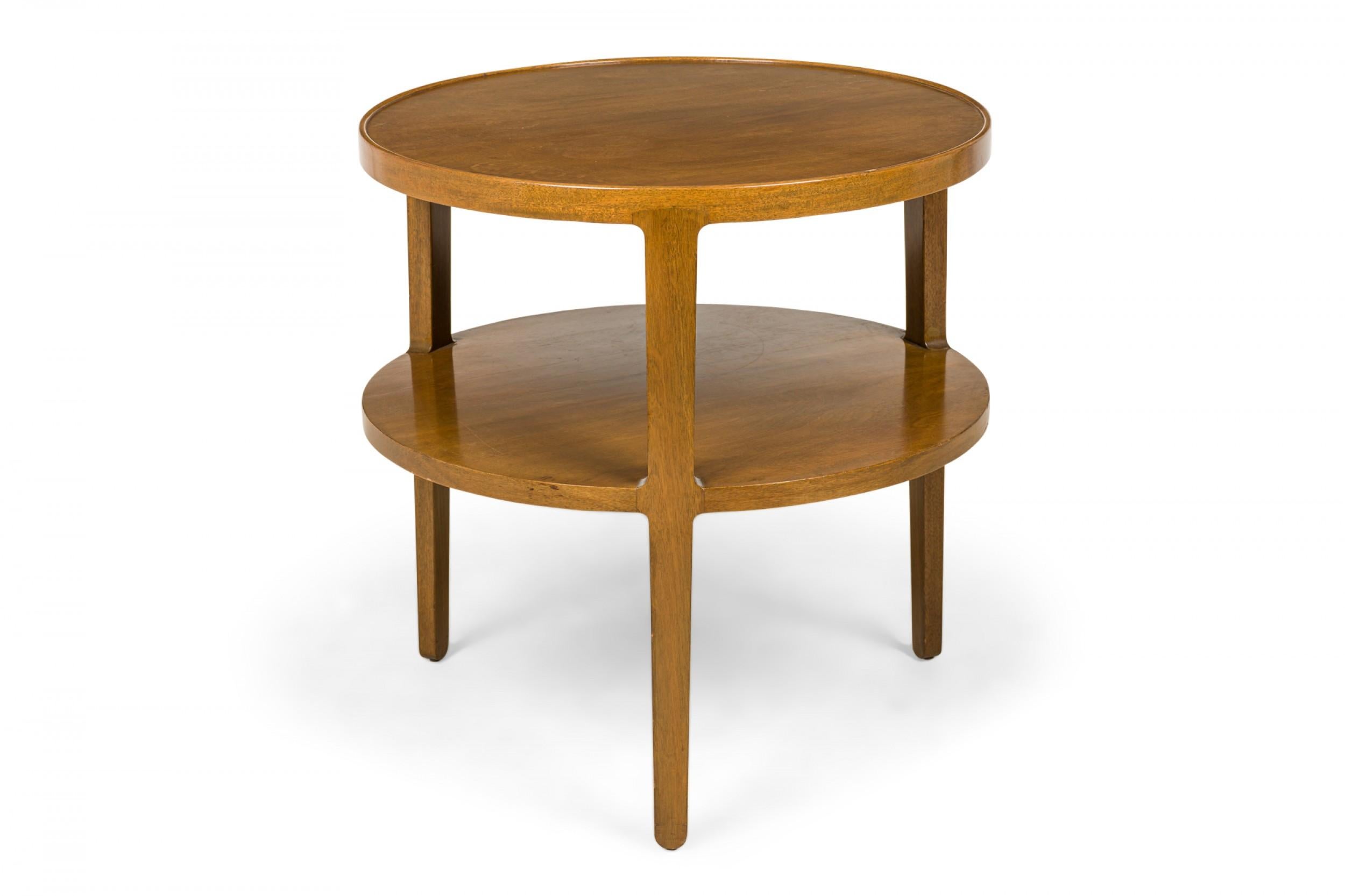 American Edward Wormley for Dunbar Circular Wooden Stretcher Shelf End / Side Table For Sale