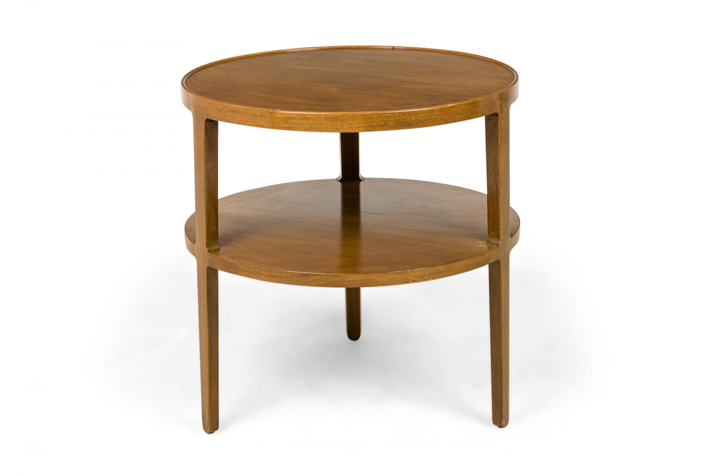 Edward Wormley for Dunbar Circular Wooden Stretcher Shelf End / Side Table In Good Condition For Sale In New York, NY