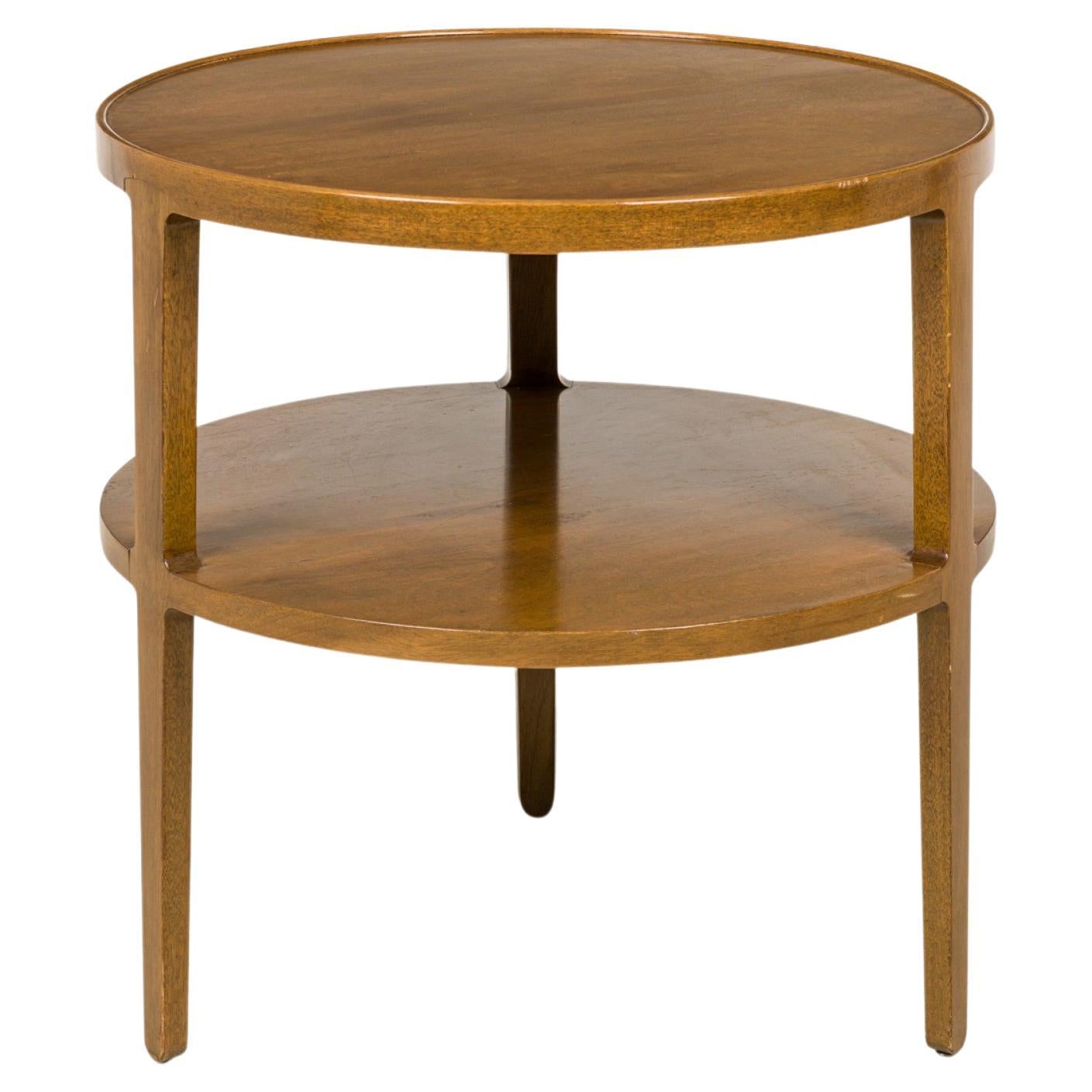 Edward Wormley for Dunbar Circular Wooden Stretcher Shelf End / Side Table