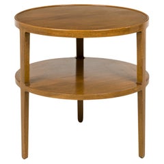 Vintage Edward Wormley for Dunbar Circular Wooden Stretcher Shelf End / Side Table