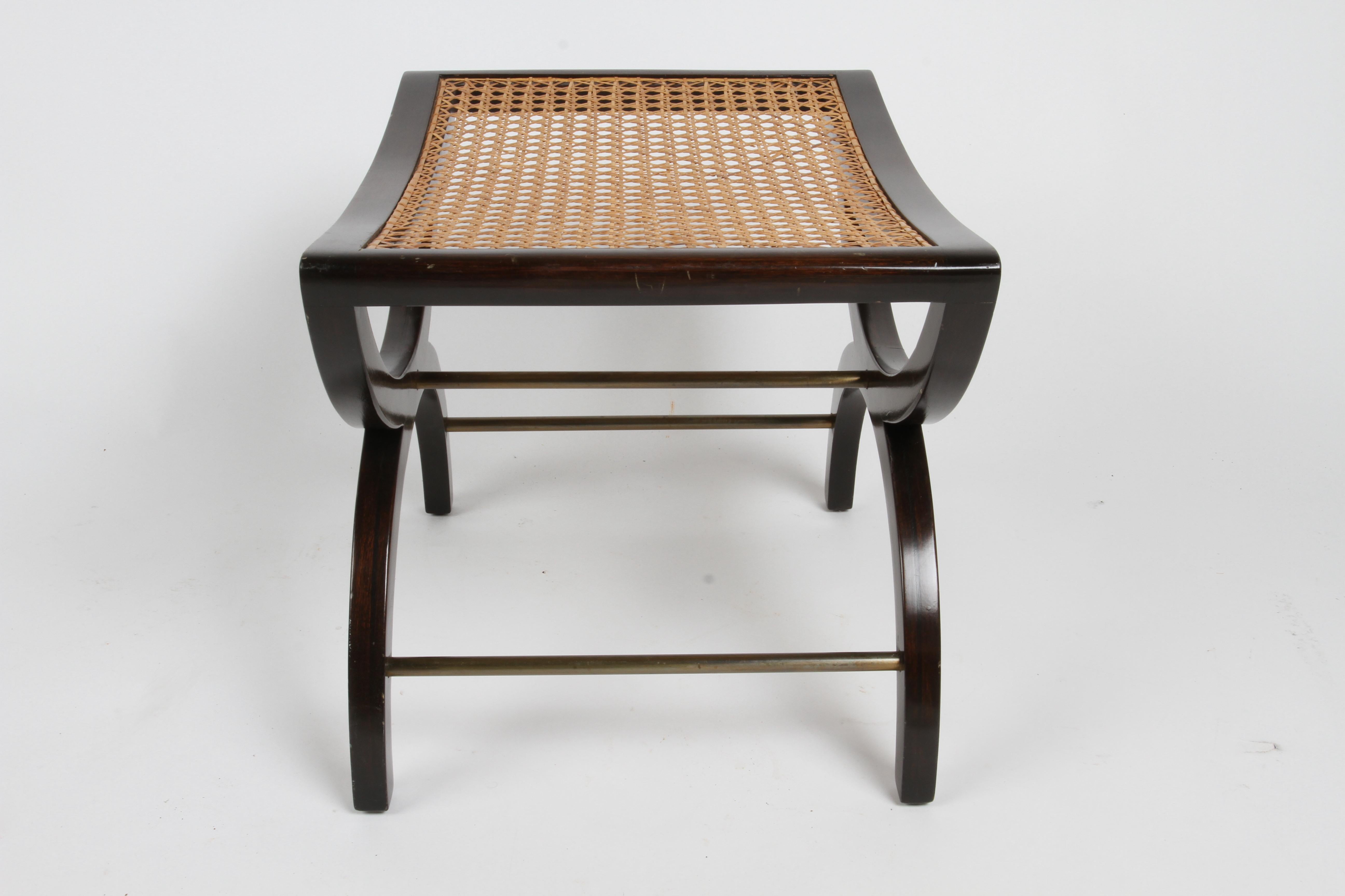 Edward Wormley for Dunbar Classic Modern Mahogany, Brass and Cane Bench or Stool For Sale 5