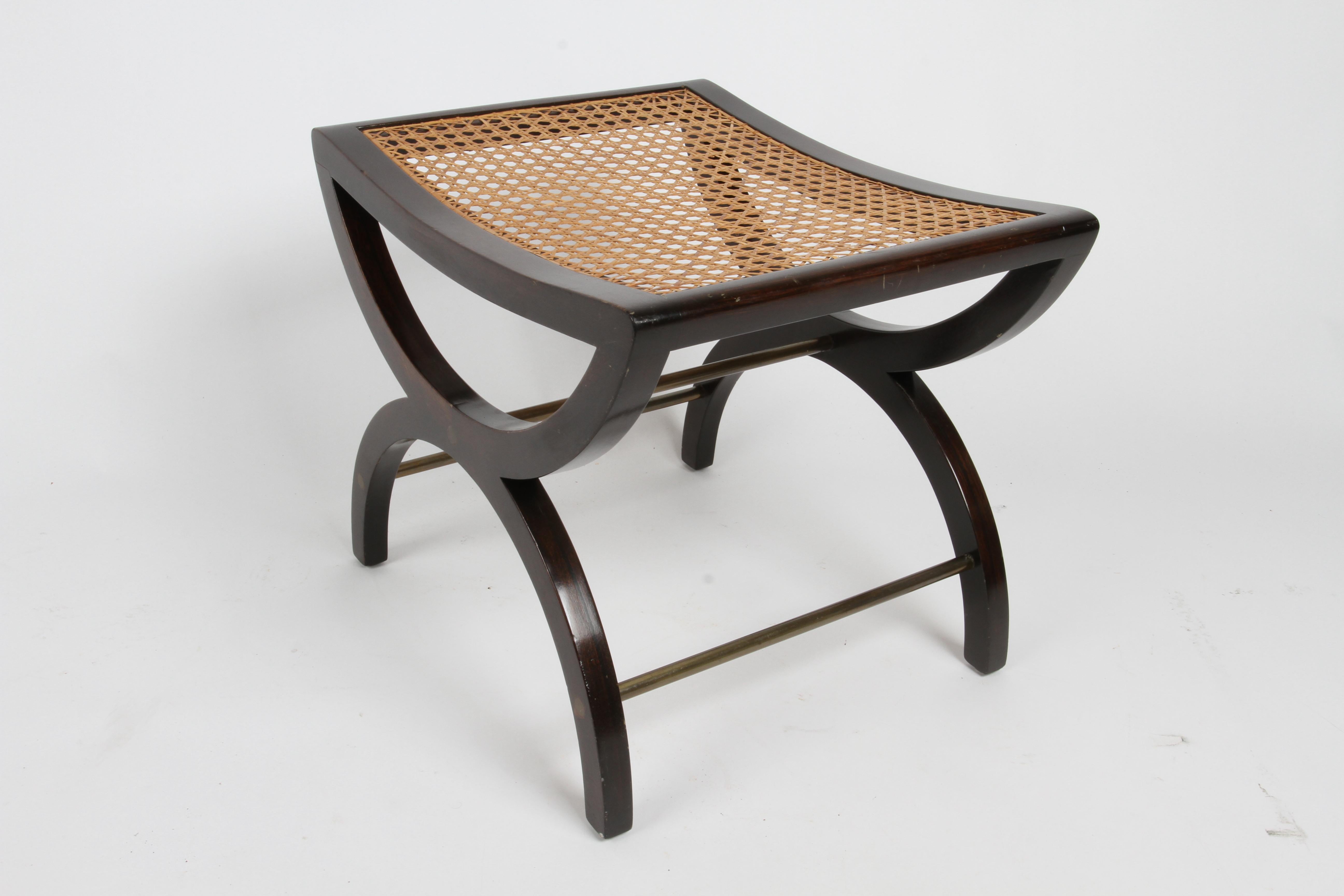 Edward Wormley für Dunbar Classic Modern Mahagoni, Messing und Rohrgeflecht Bank oder Hocker im Angebot 6