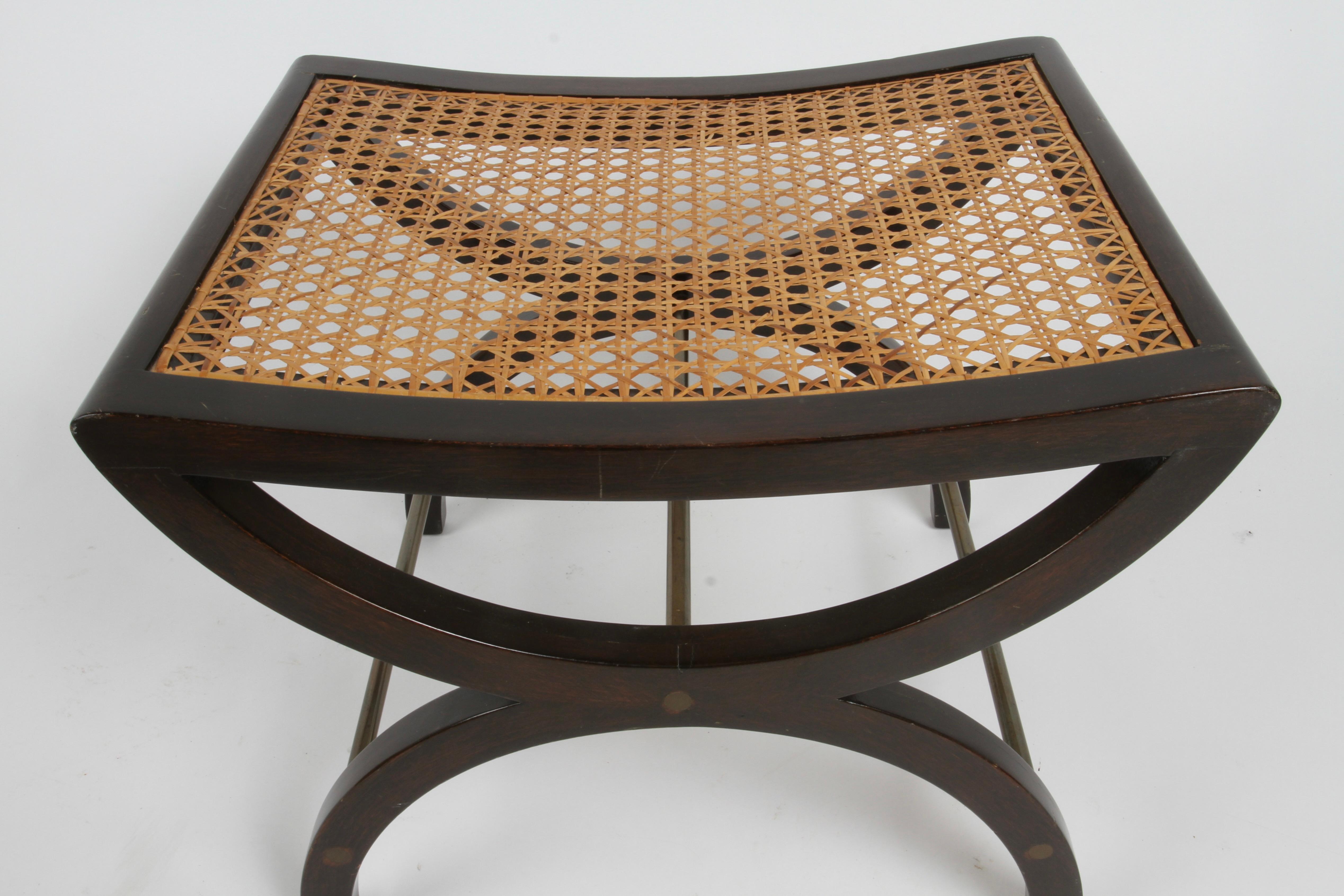 Edward Wormley for Dunbar Classic Modern Mahogany, Brass and Cane Bench or Stool For Sale 1