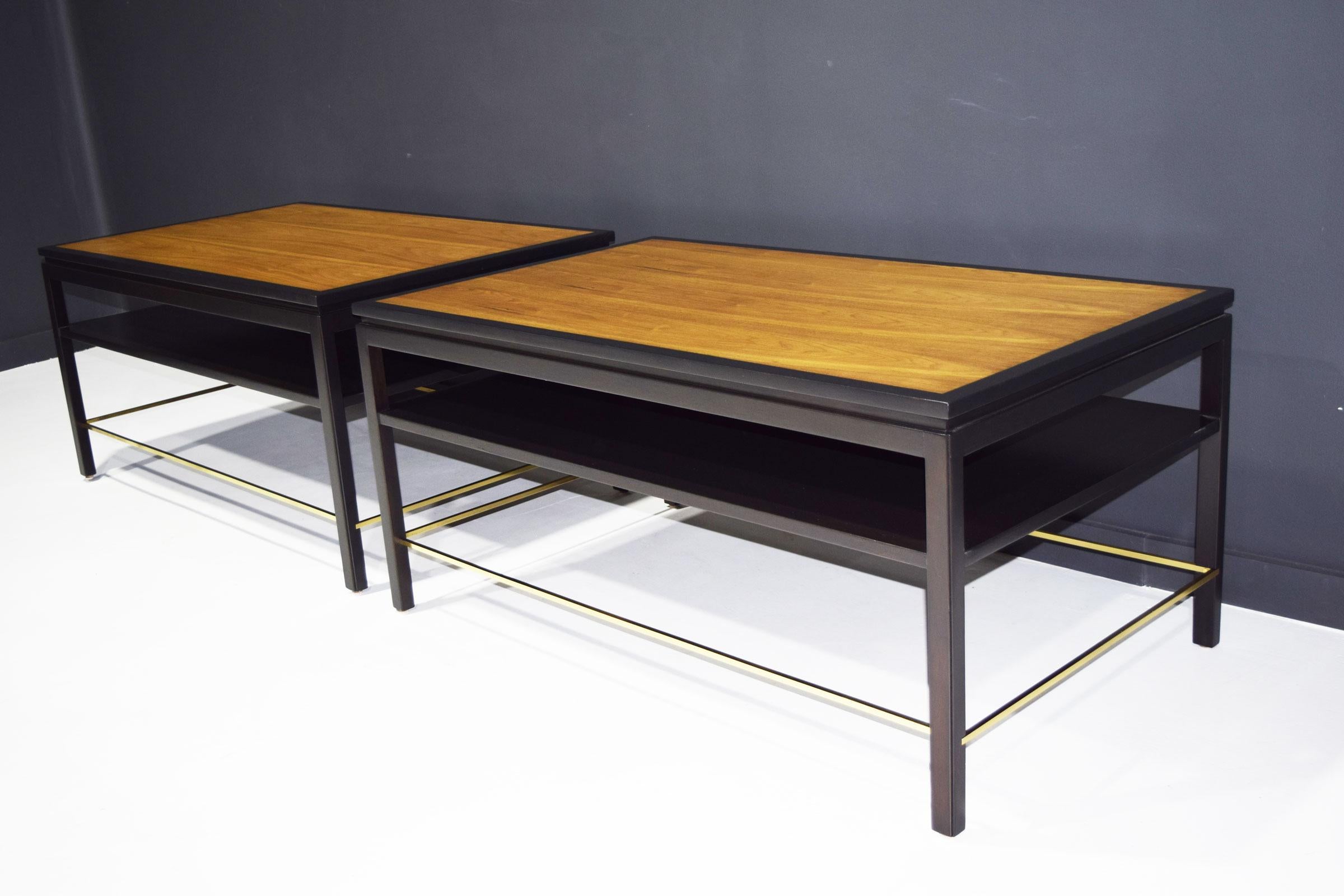 Mid-Century Modern Edward Wormley for Dunbar Cocktail Table with Brass Stretcher, 1950s