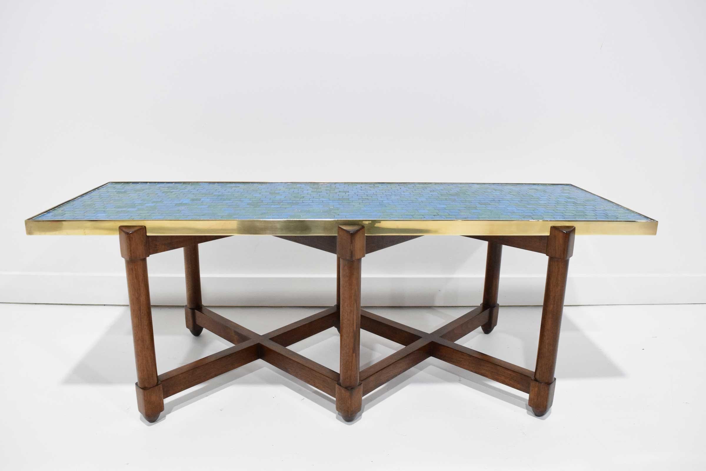 Mid-Century Modern Edward Wormley for Dunbar Cocktail Table with Glass Tile Top and Brass Trim For Sale