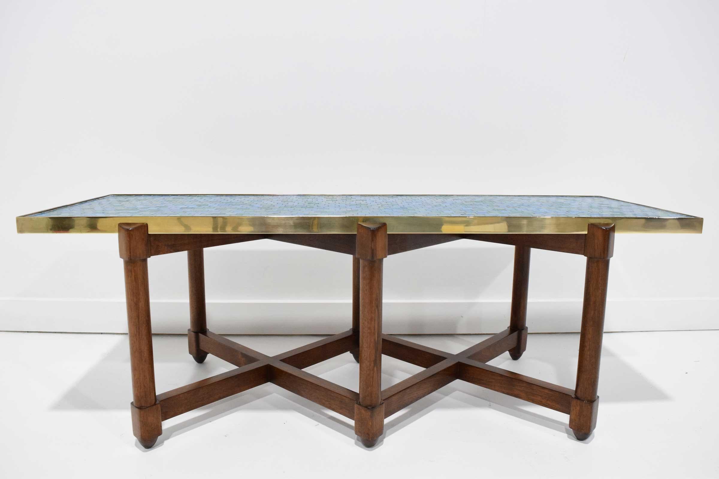 North American Edward Wormley for Dunbar Cocktail Table with Glass Tile Top and Brass Trim For Sale