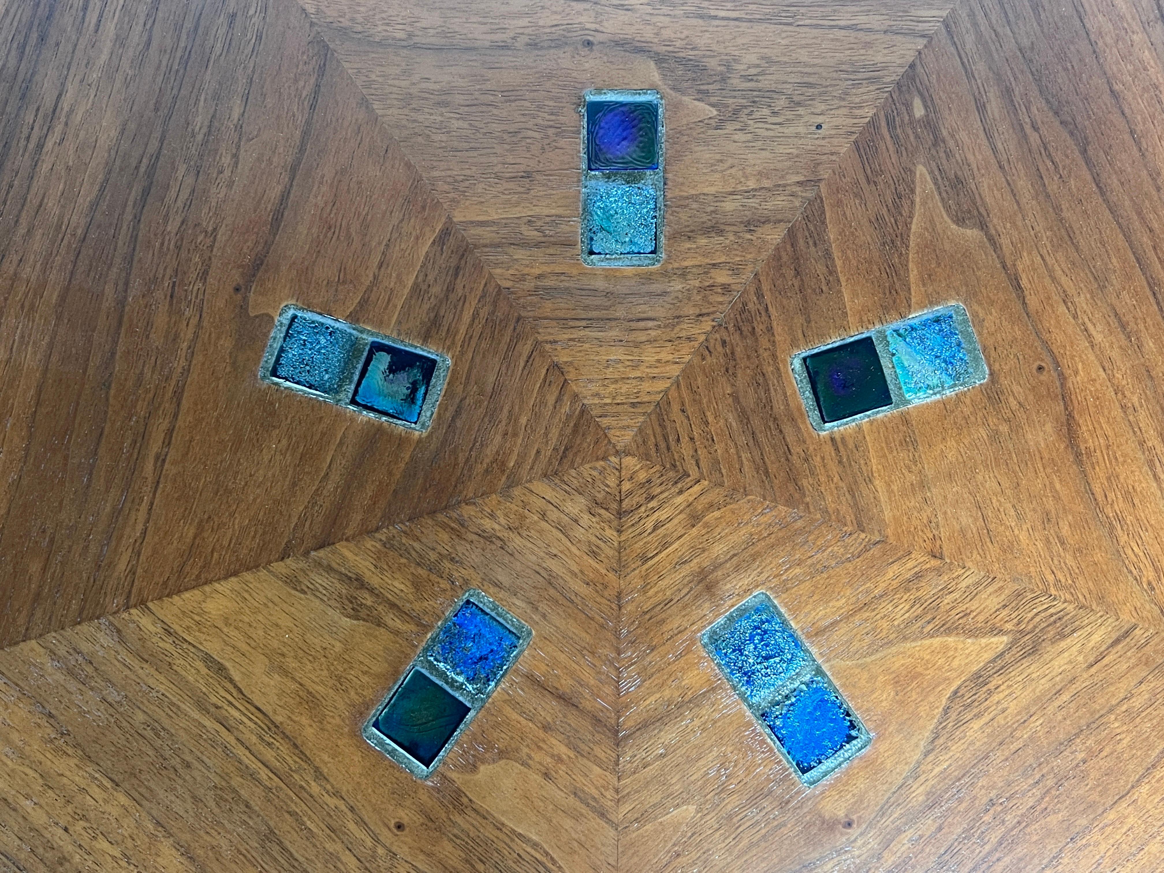 Walnut Edward Wormley for Dunbar Coffee Table with Tiffany Glass Tiles