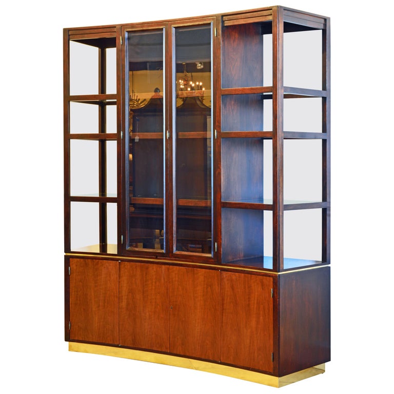 Edward Wormley for Dunbar Concave Walnut Credenza and Display Shelves Wall Unit For Sale