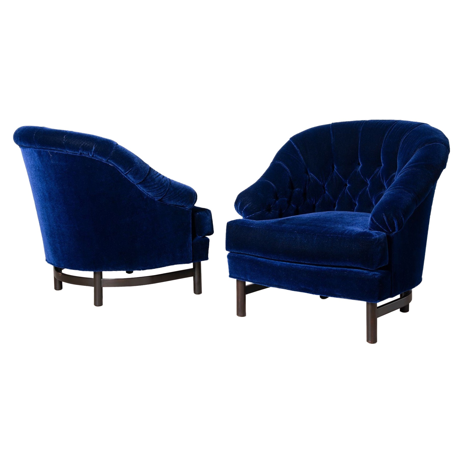 Edward Wormley per Dunbar Sedie da club personalizzate modello 6793 in mohair blu zaffiro