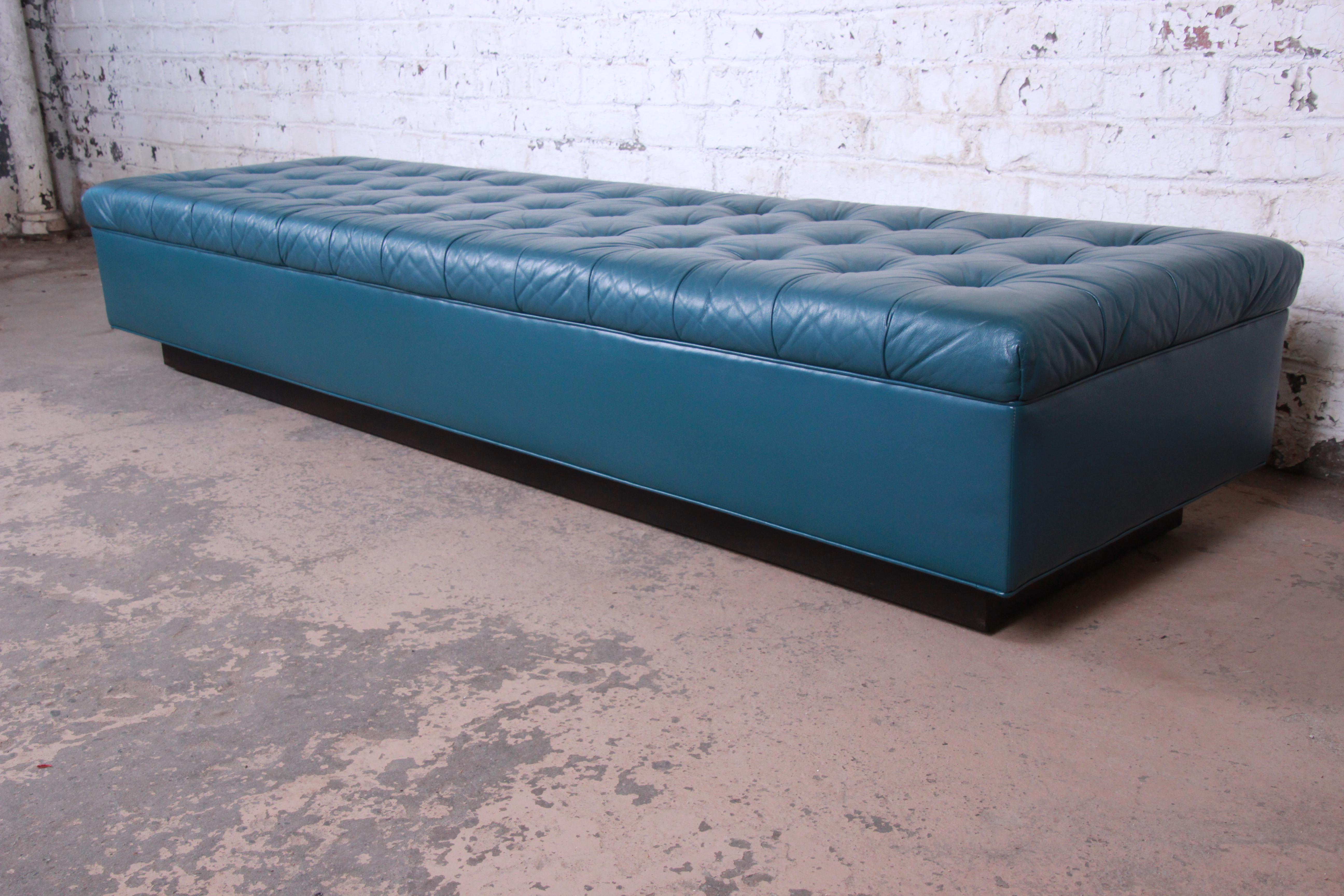 Mid-Century Modern Edward Wormley for Dunbar Custom Tufted Blue Leather Long Benches, Two Available