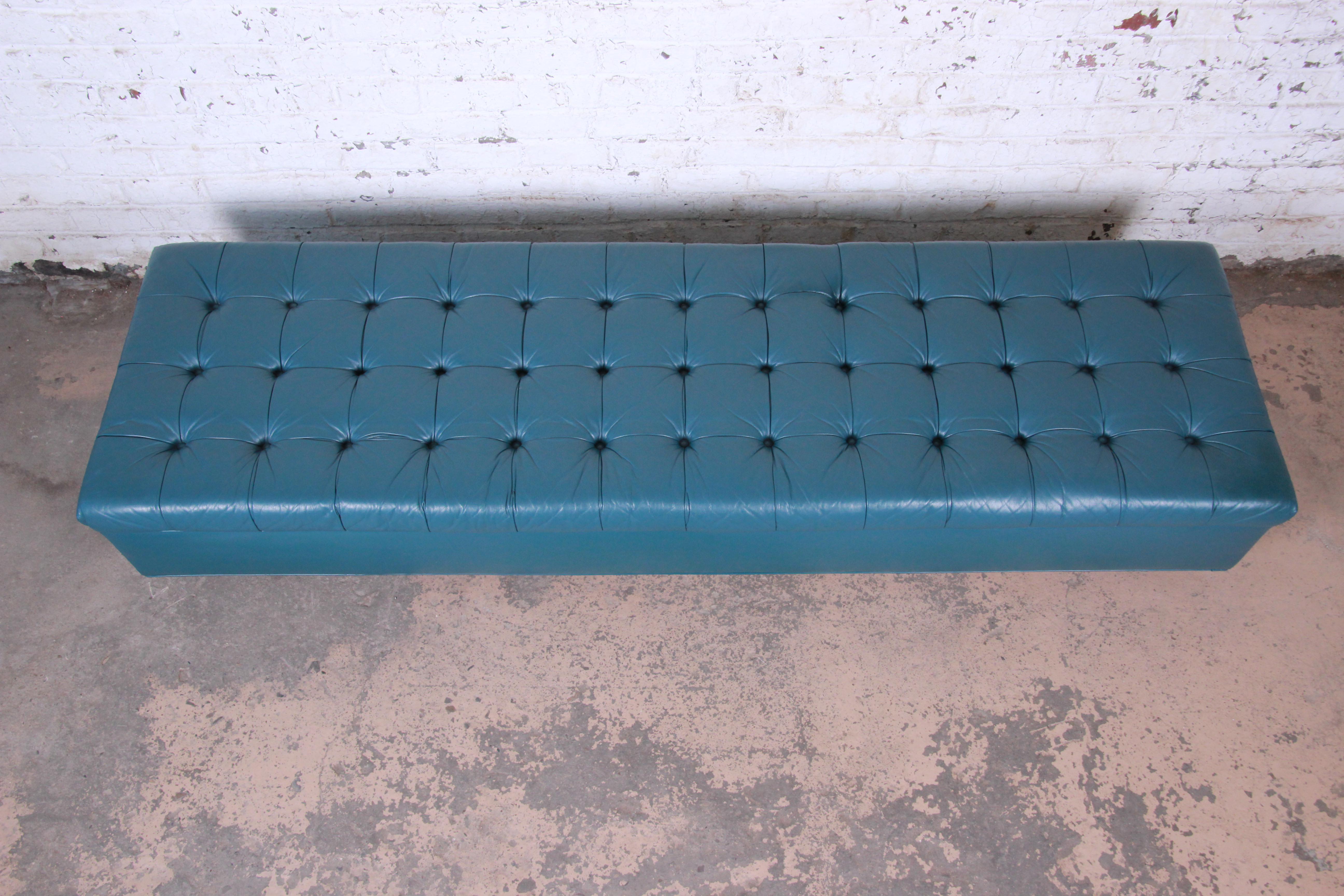 Edward Wormley for Dunbar Custom Tufted Blue Leather Long Benches, Two Available In Good Condition In South Bend, IN