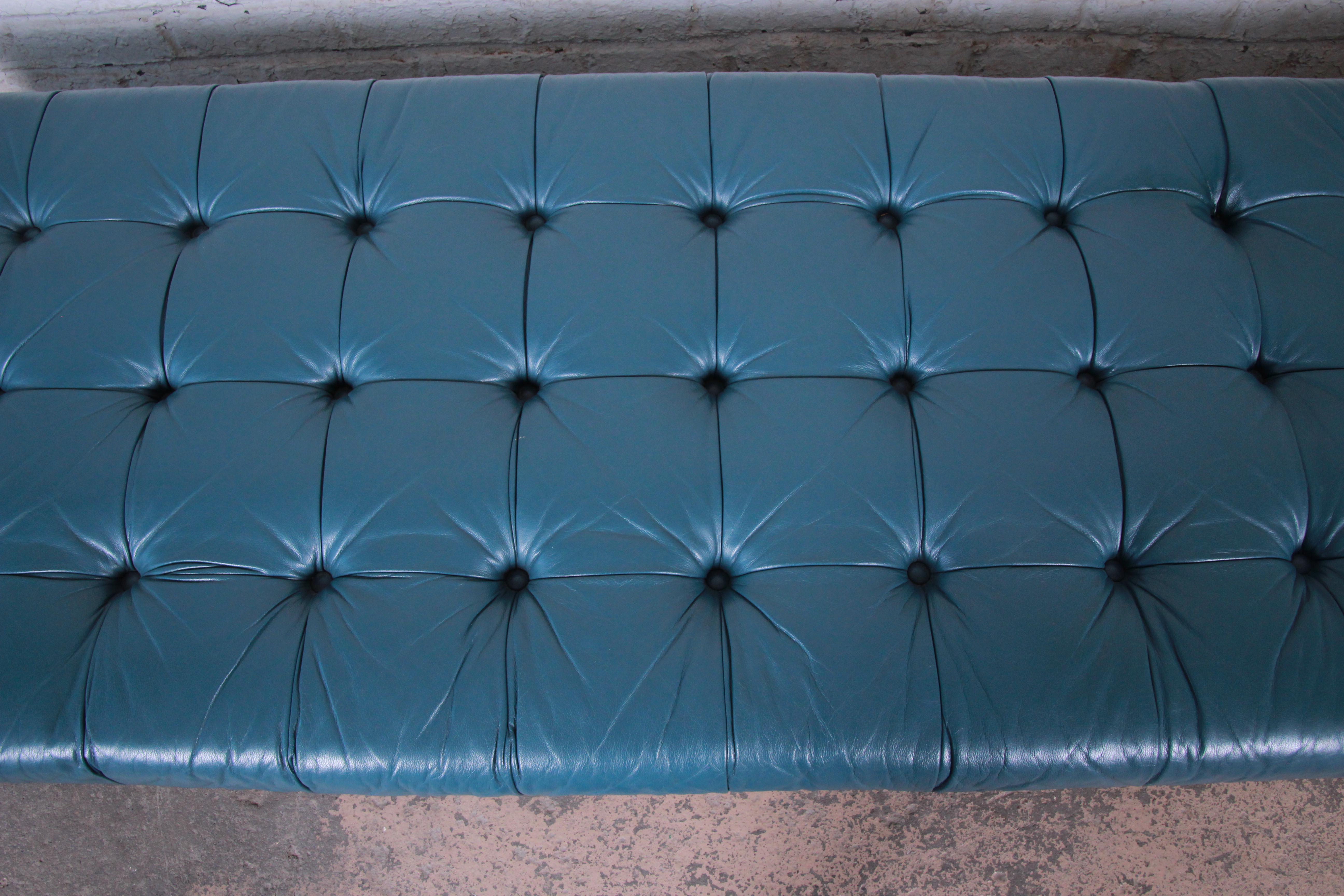 Mid-20th Century Edward Wormley for Dunbar Custom Tufted Blue Leather Long Benches, Two Available
