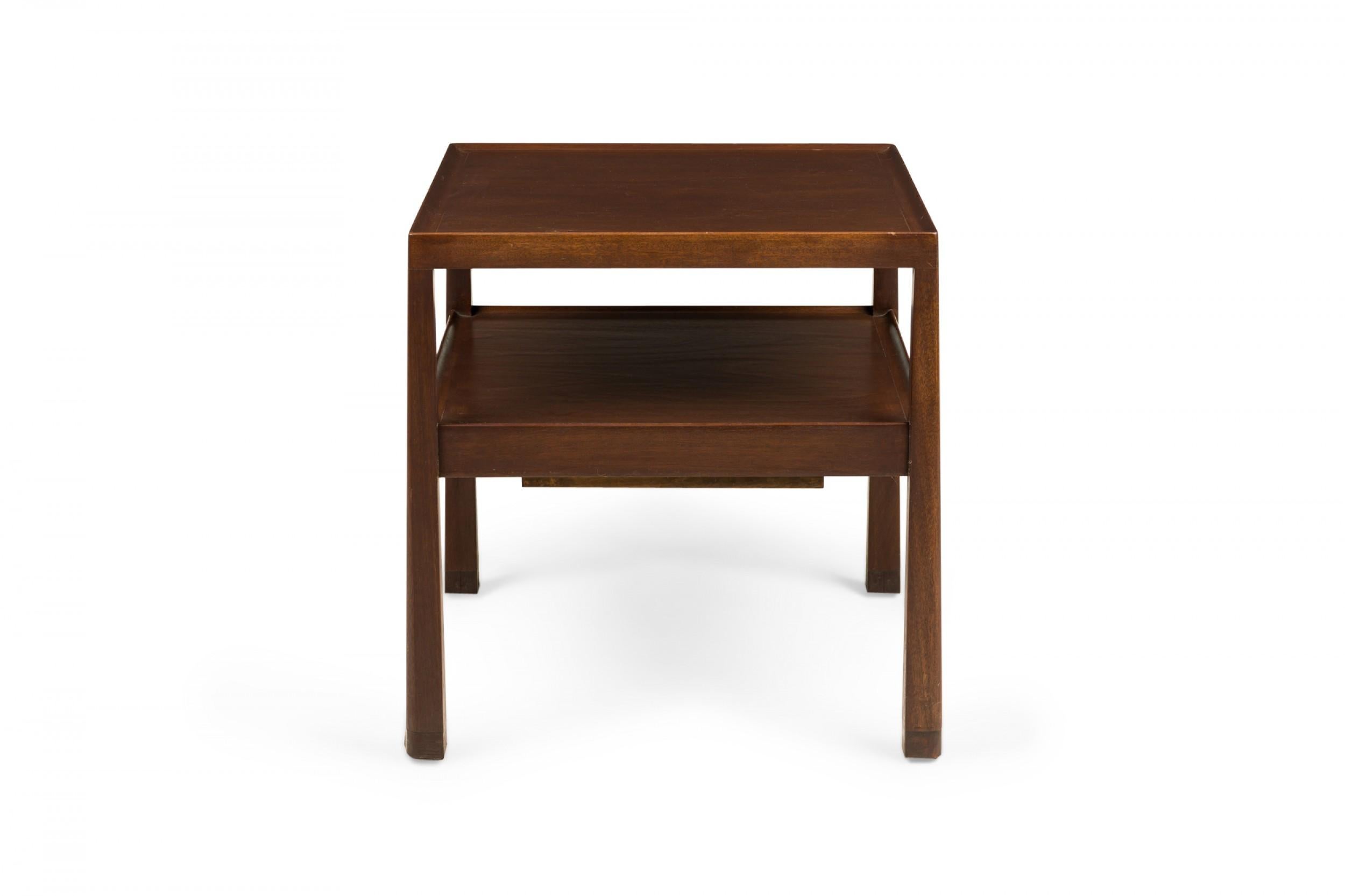 20th Century Edward Wormley for Dunbar Dark Finished Wooden Two Tier End / Side Table For Sale
