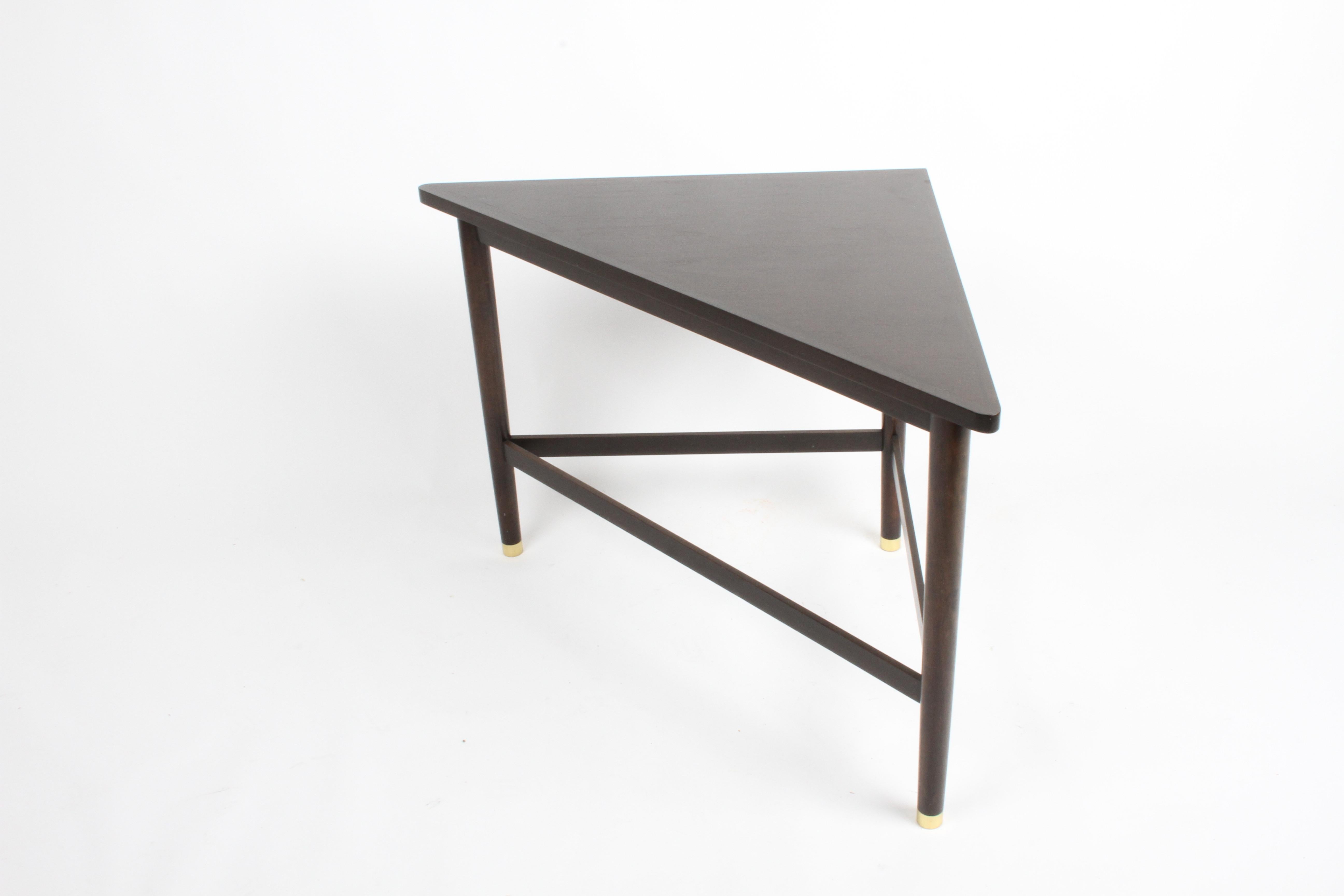 Edward Wormley for Dunbar Dark Mahogany / Brass Triangle Sofa or Corner Table For Sale 4