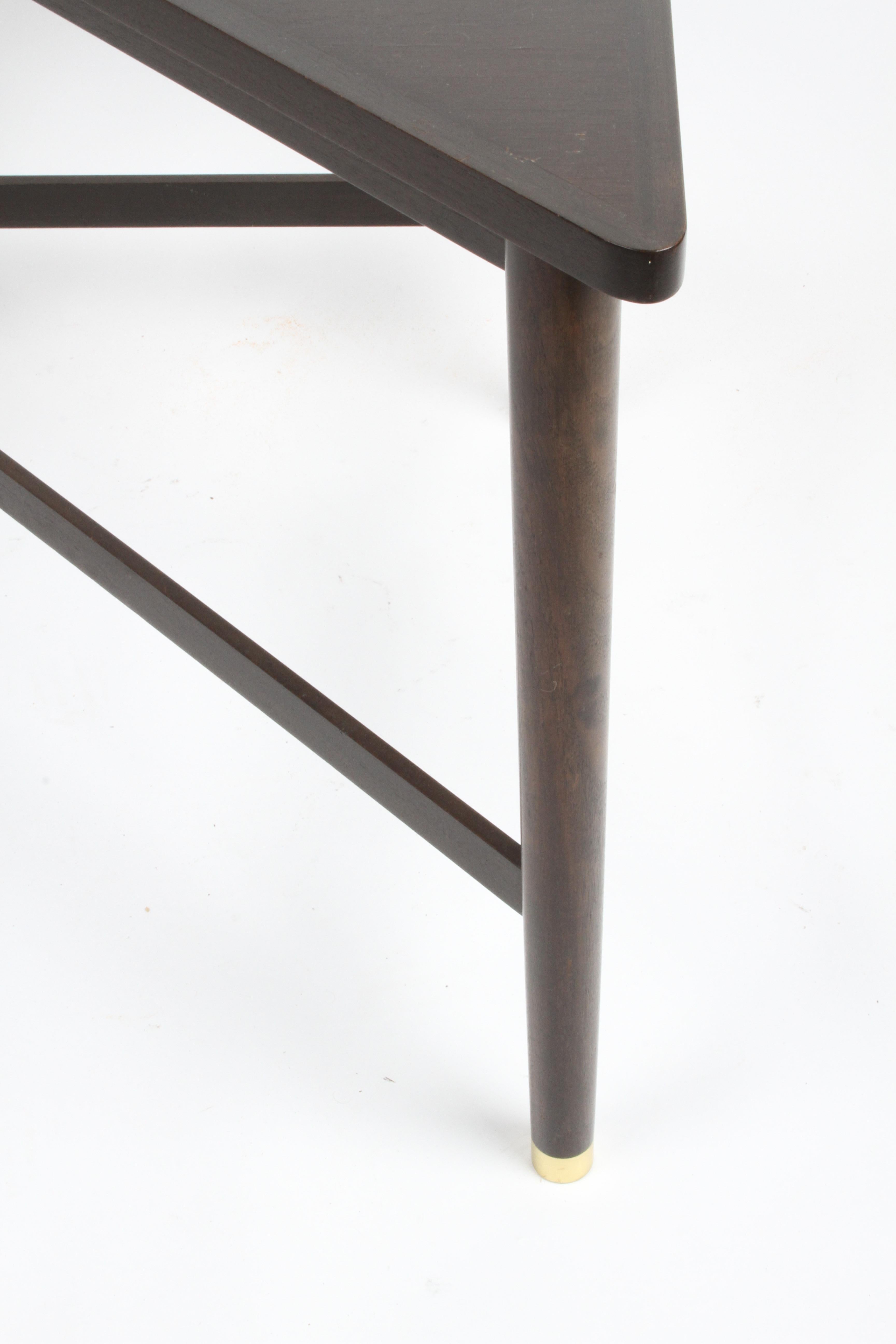 Edward Wormley for Dunbar Dark Mahogany / Brass Triangle Sofa or Corner Table 2