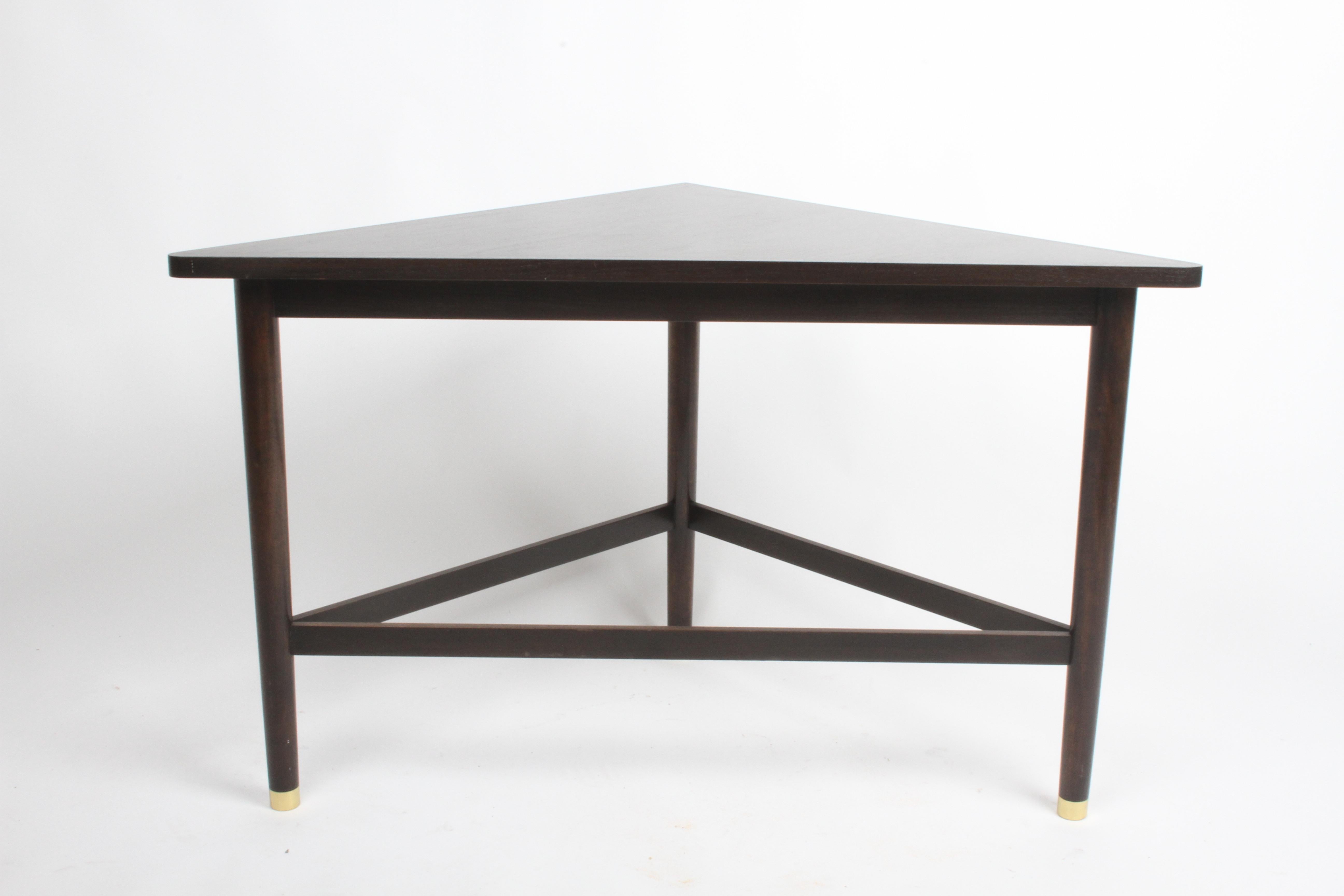 Mid-20th Century Edward Wormley for Dunbar Dark Mahogany / Brass Triangle Sofa or Corner Table For Sale