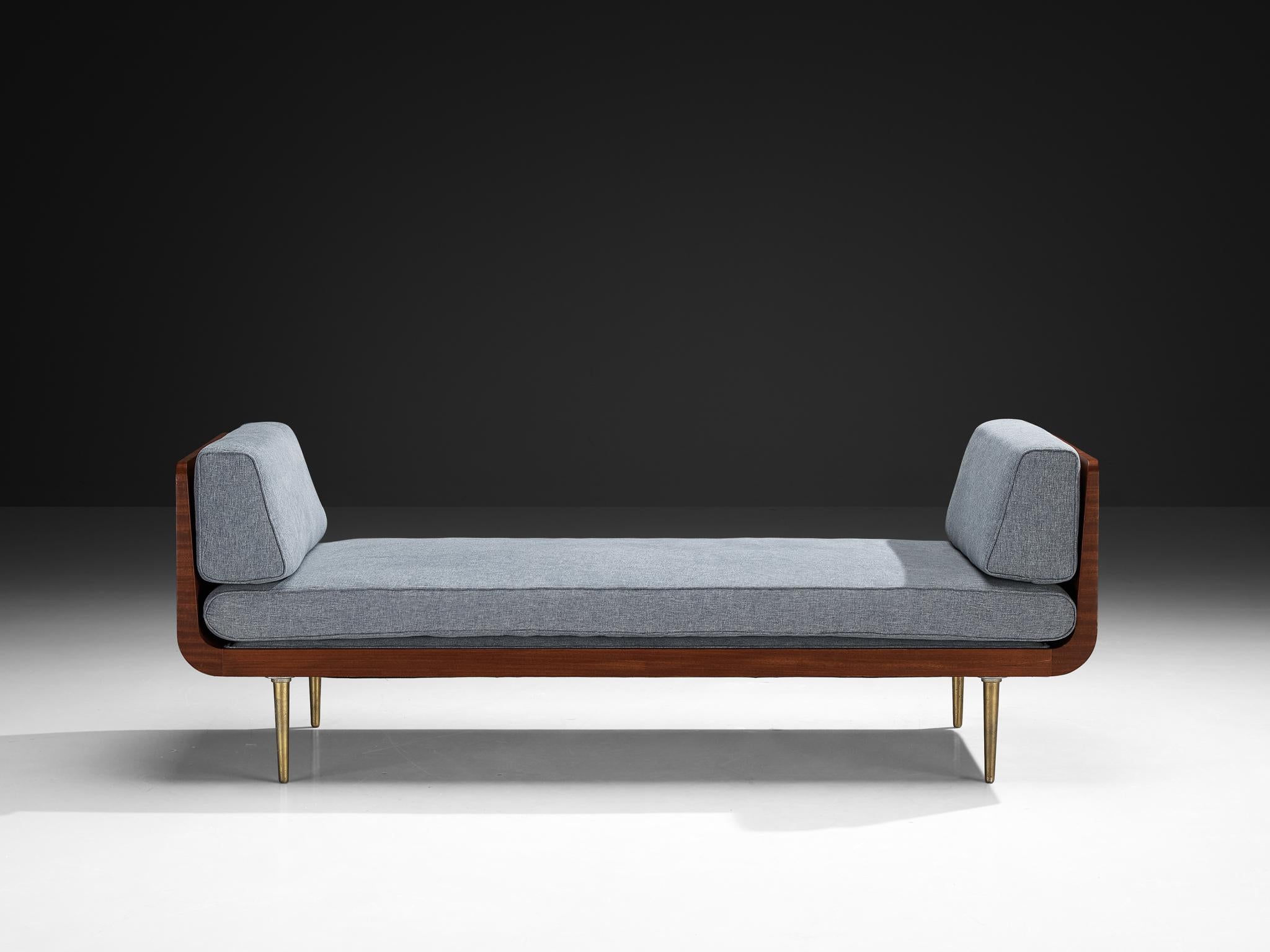 Mid-Century moderno Edward Wormley per Dunbar Daybed in mogano, ottone e tessuto grigio-blu in vendita