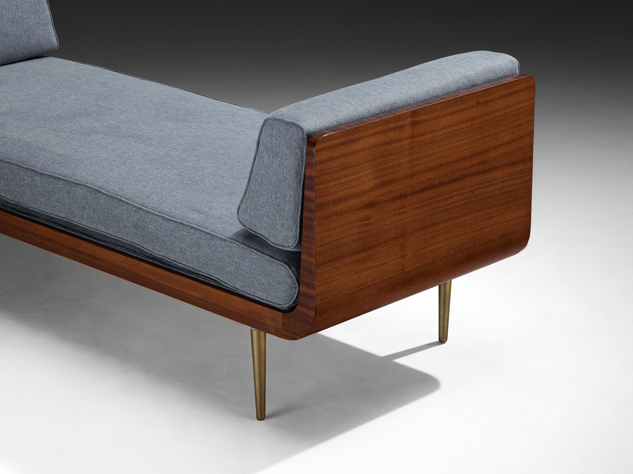 Alluminio Edward Wormley per Dunbar Daybed in mogano, ottone e tessuto grigio-blu in vendita