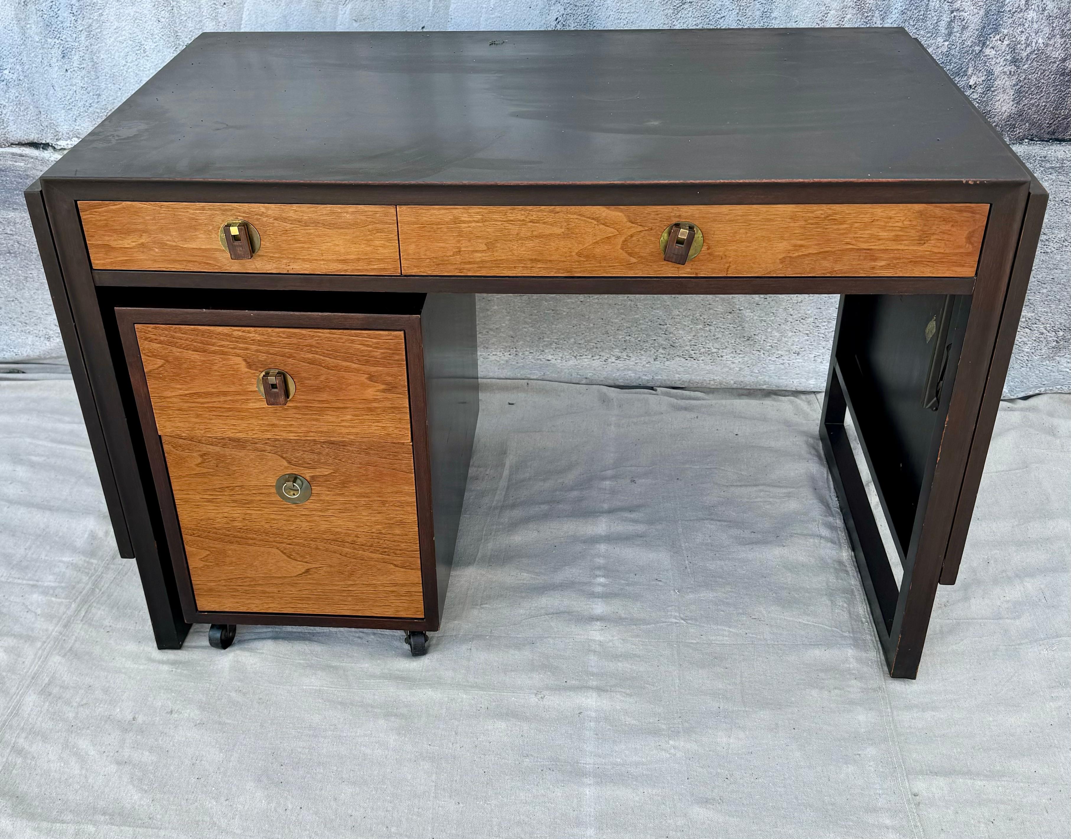 American Edward Wormley for Dunbar Desk with Drop Leaves and File Cabinet For Sale