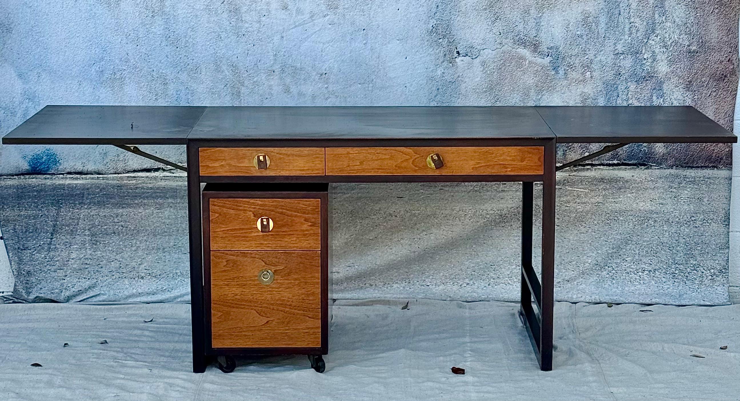 Edward Wormley for Dunbar Desk with Drop Leaves and File Cabinet In Good Condition For Sale In Bradenton, FL