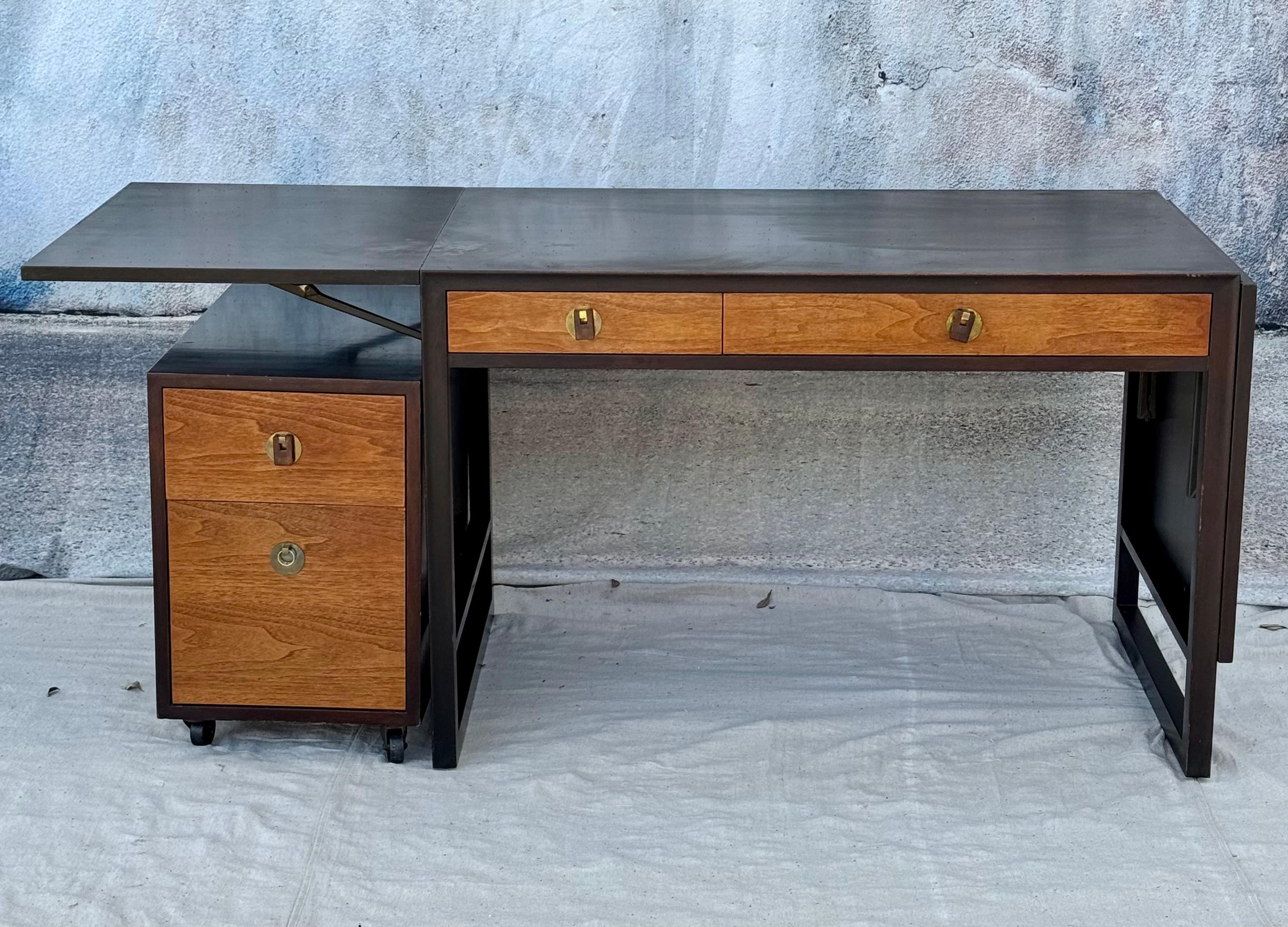 Mahogany Edward Wormley for Dunbar Desk with Drop Leaves and File Cabinet For Sale