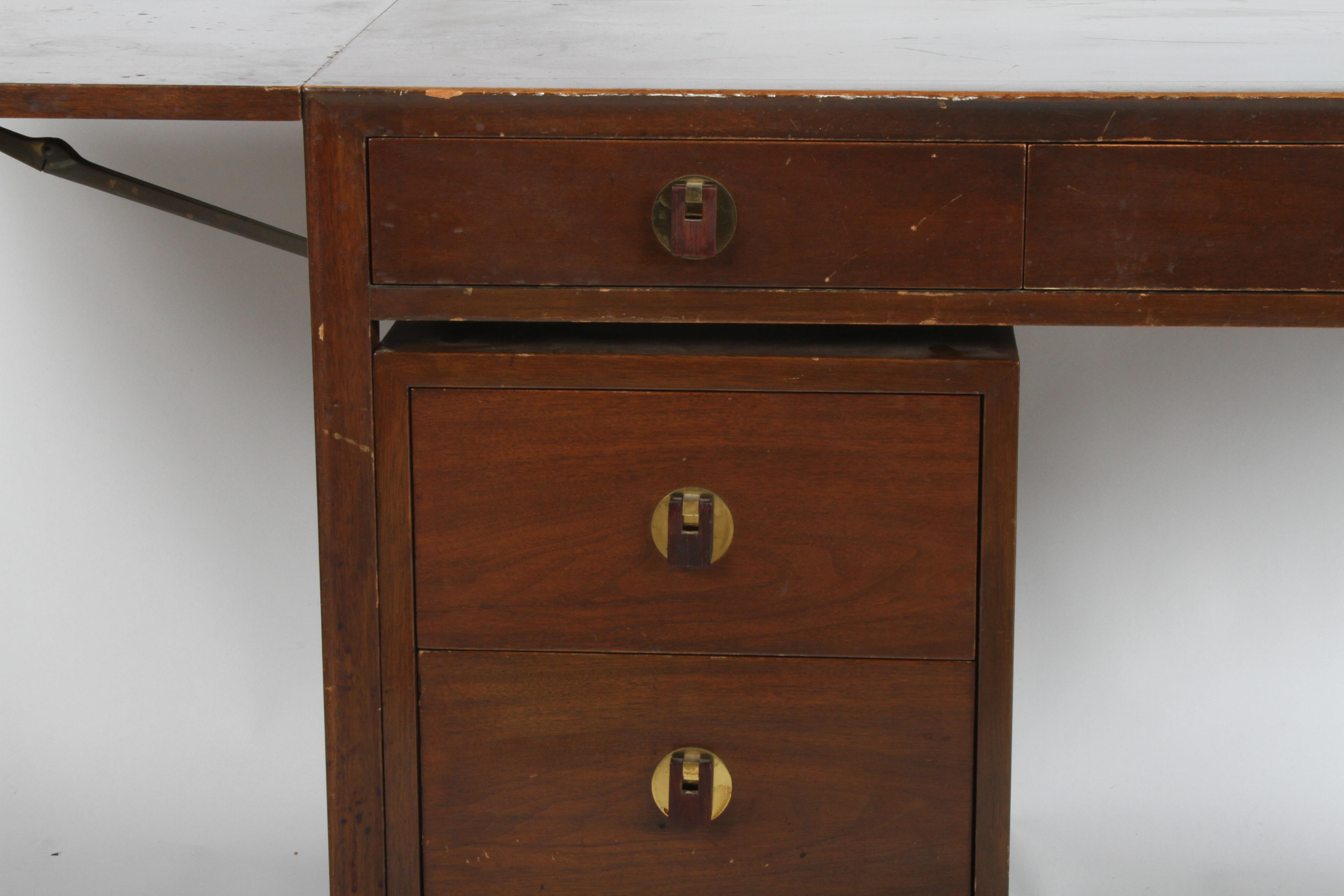 Edward Wormley for Dunbar Desk with Drop Leaves and File Cabinet in Dark Finish For Sale 2