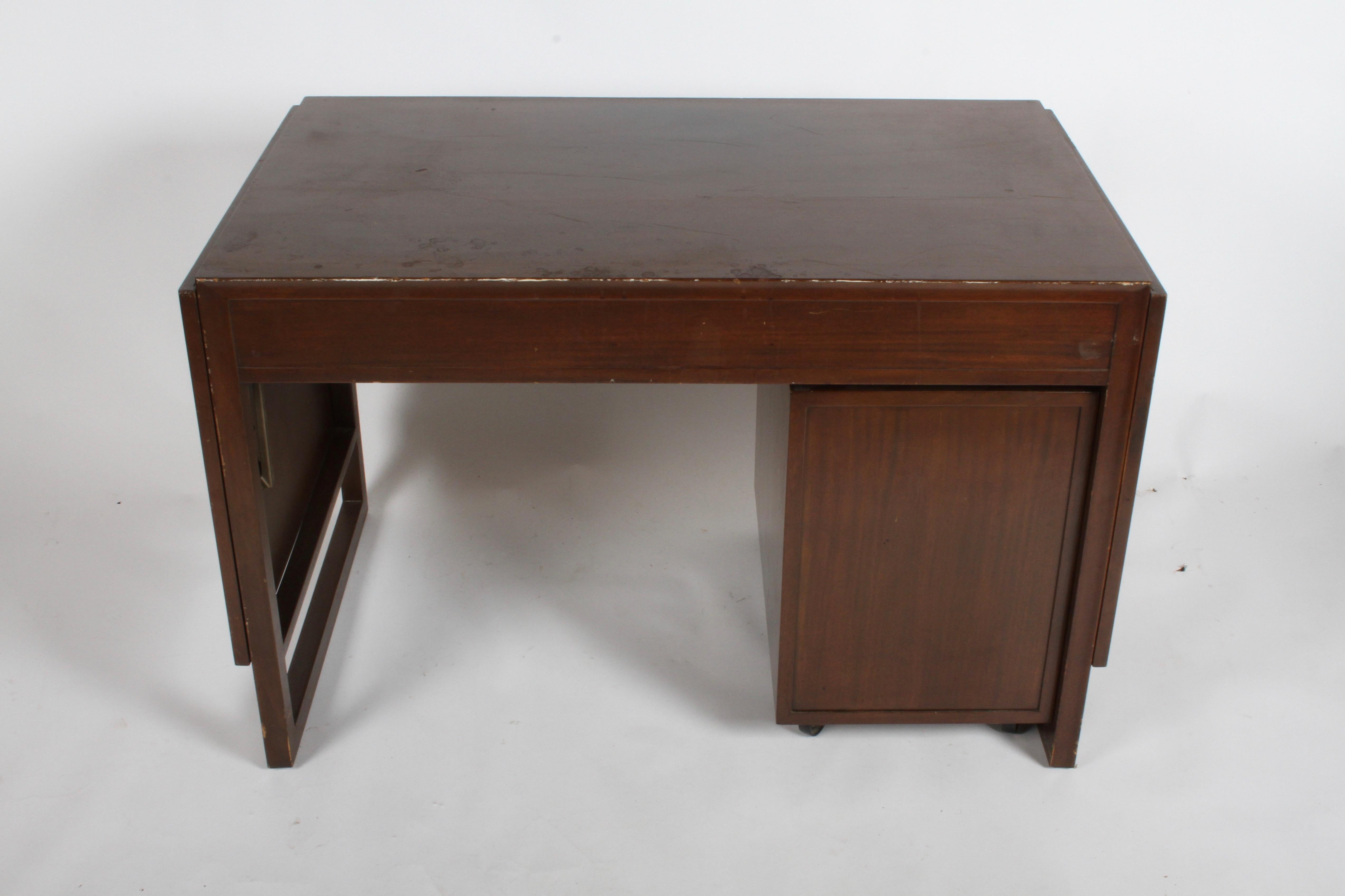 Edward Wormley for Dunbar Desk with Drop Leaves and File Cabinet in Dark Finish For Sale 11
