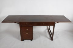 Edward Wormley for Dunbar Desk with Drop Leaves and File Cabinet in Dark Finish