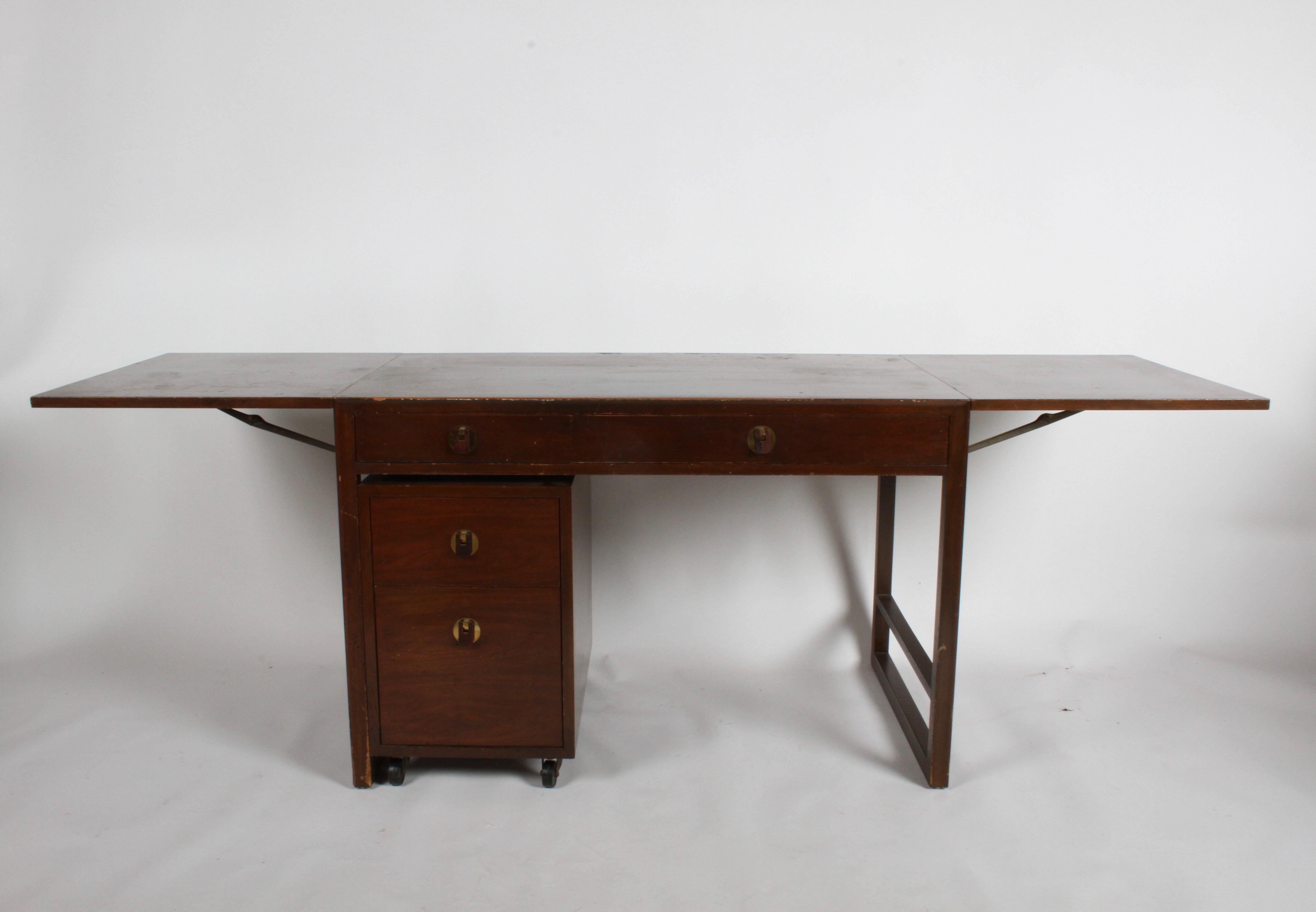 Mid-Century Modern Edward Wormley for Dunbar Desk with Drop Leaves and File Cabinet in Dark Finish For Sale