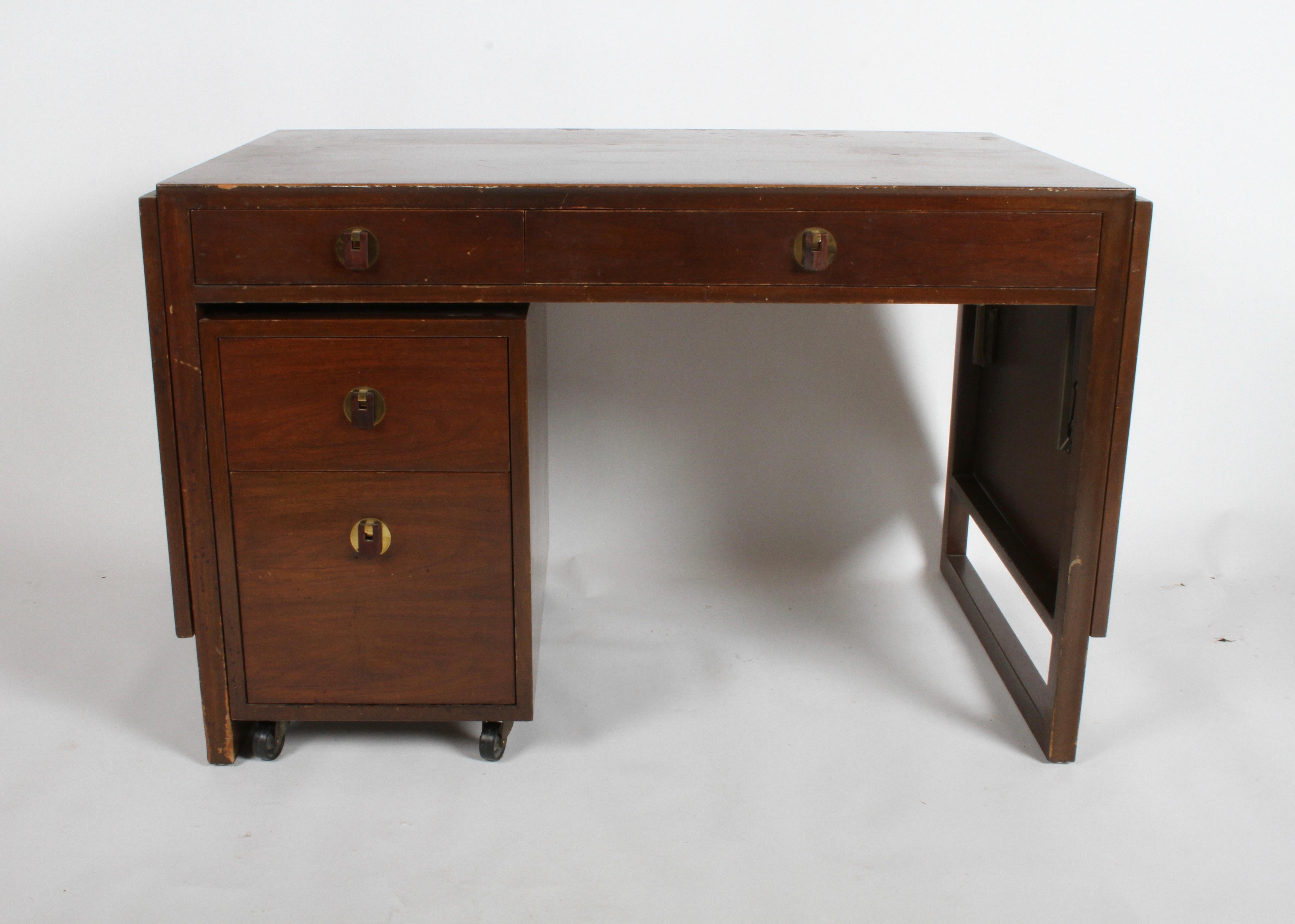 Edward Wormley for Dunbar Desk with Drop Leaves and File Cabinet in Dark Finish In Good Condition For Sale In St. Louis, MO