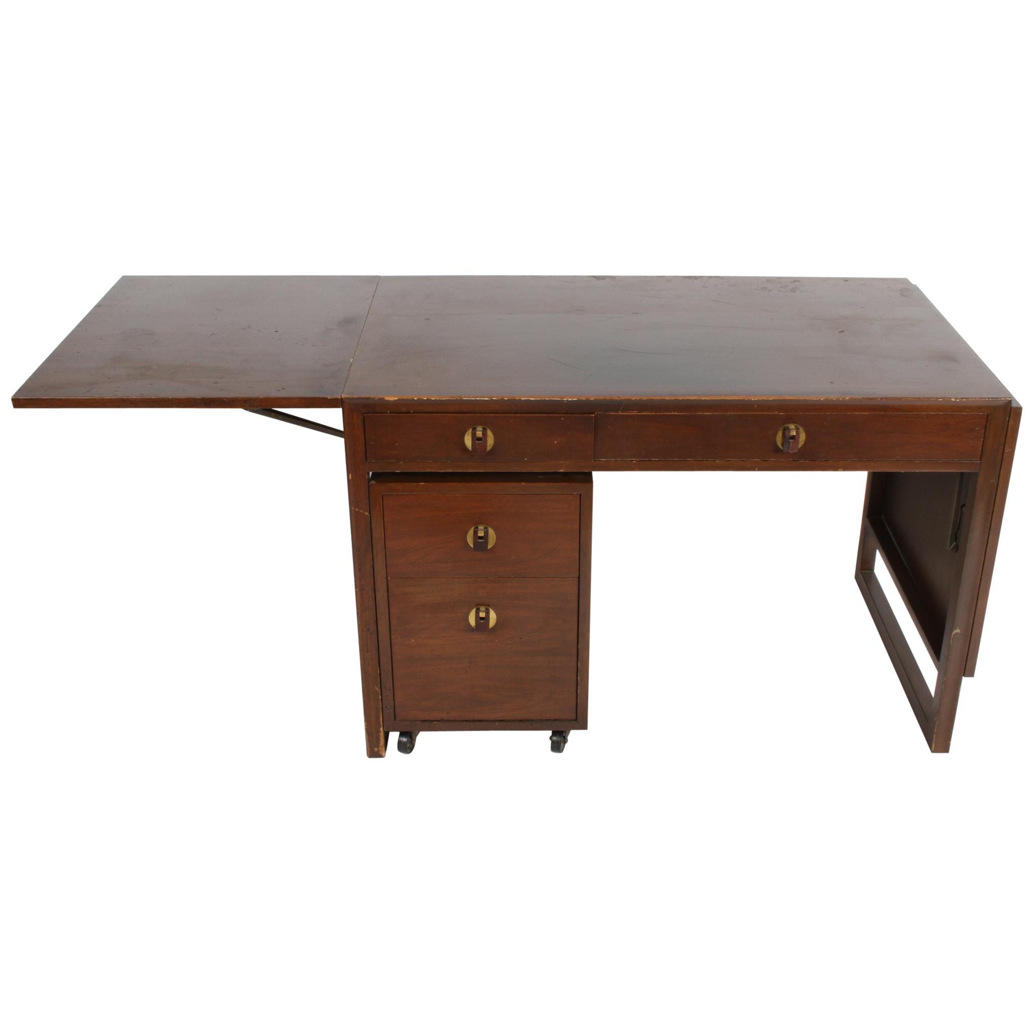 Edward Wormley for Dunbar Desk with Drop Leaves and File Cabinet in Dark Finish For Sale