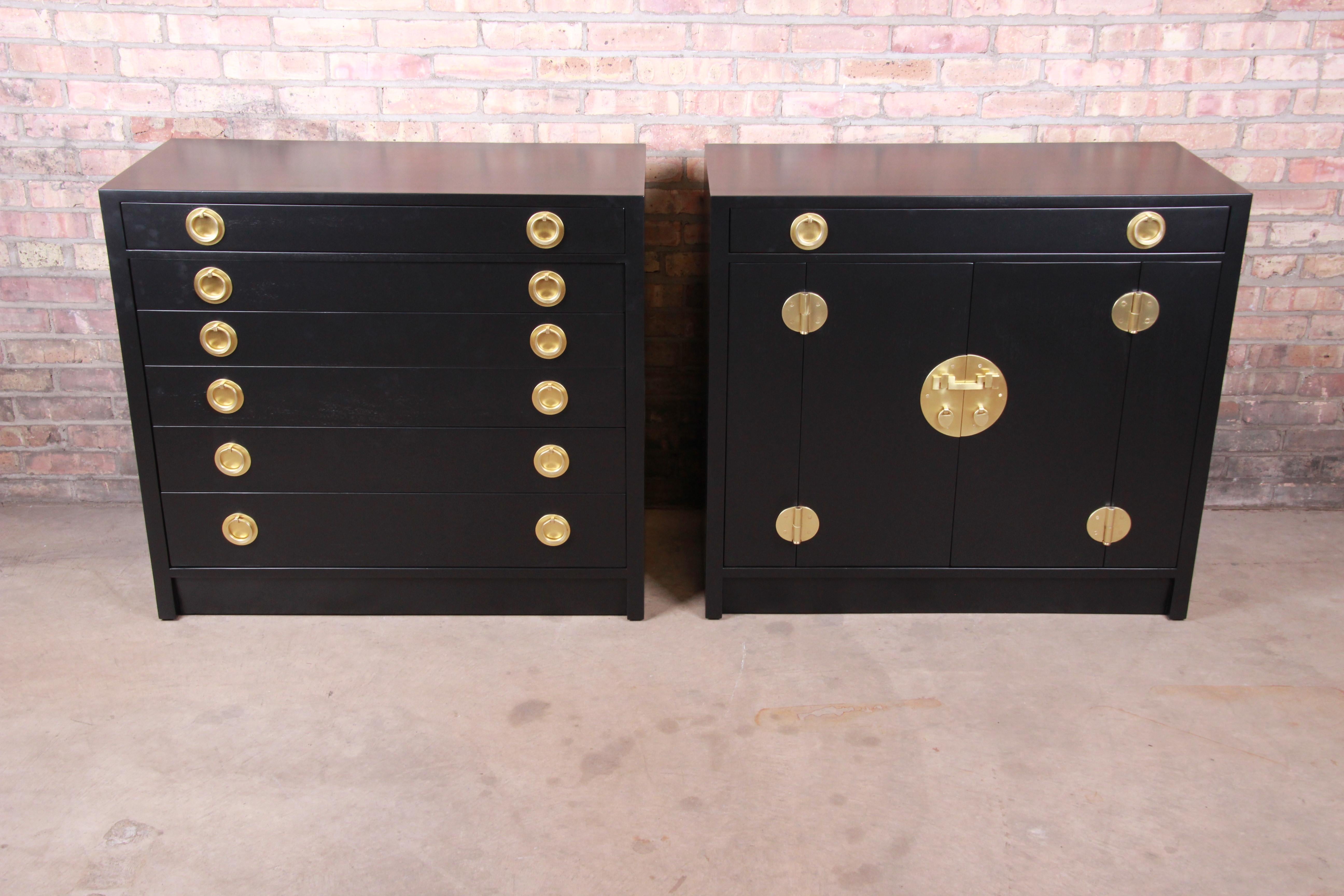 American Edward Wormley for Dunbar Ebonized Janus Collection Chests, Pair