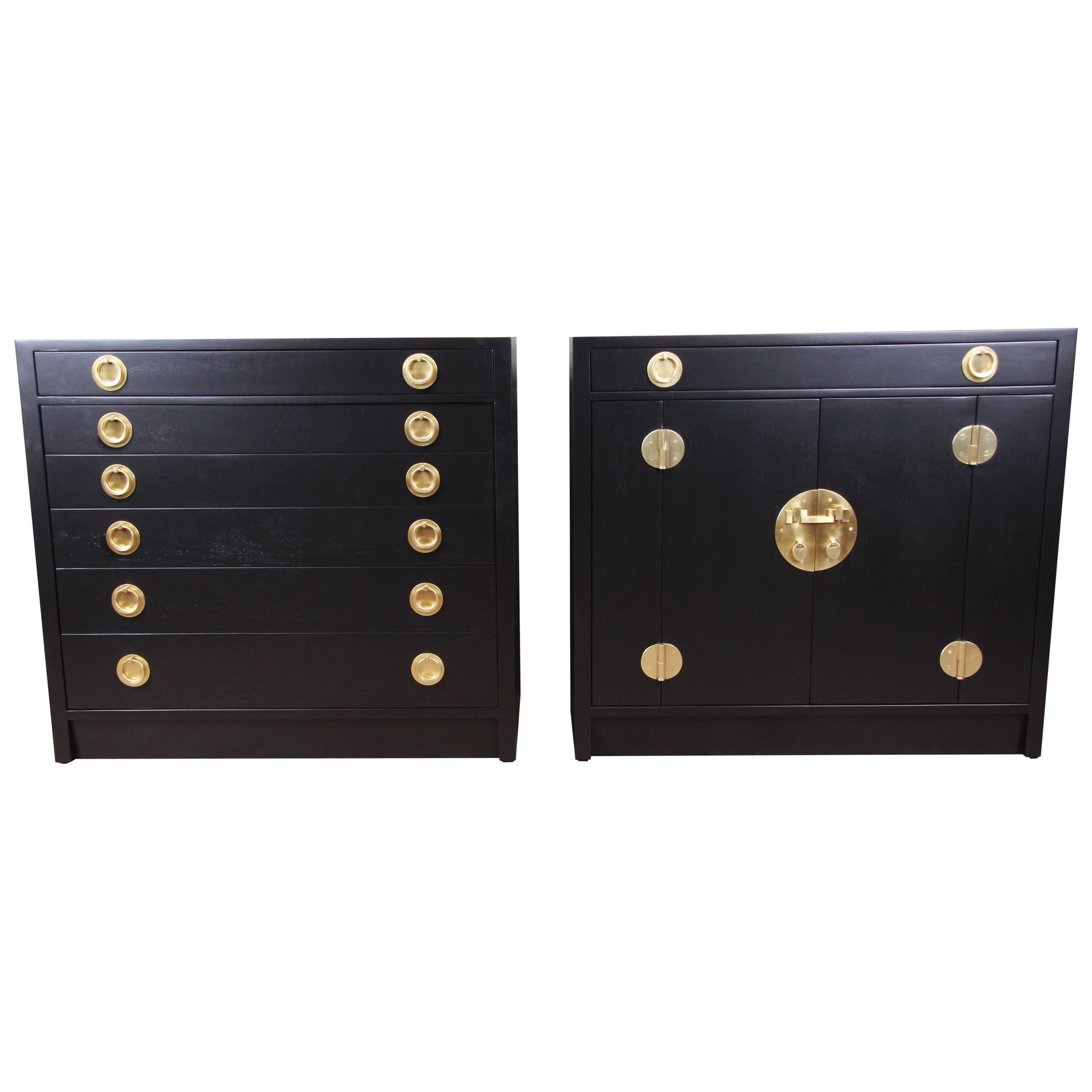 Edward Wormley for Dunbar Ebonized Janus Collection Chests, Pair