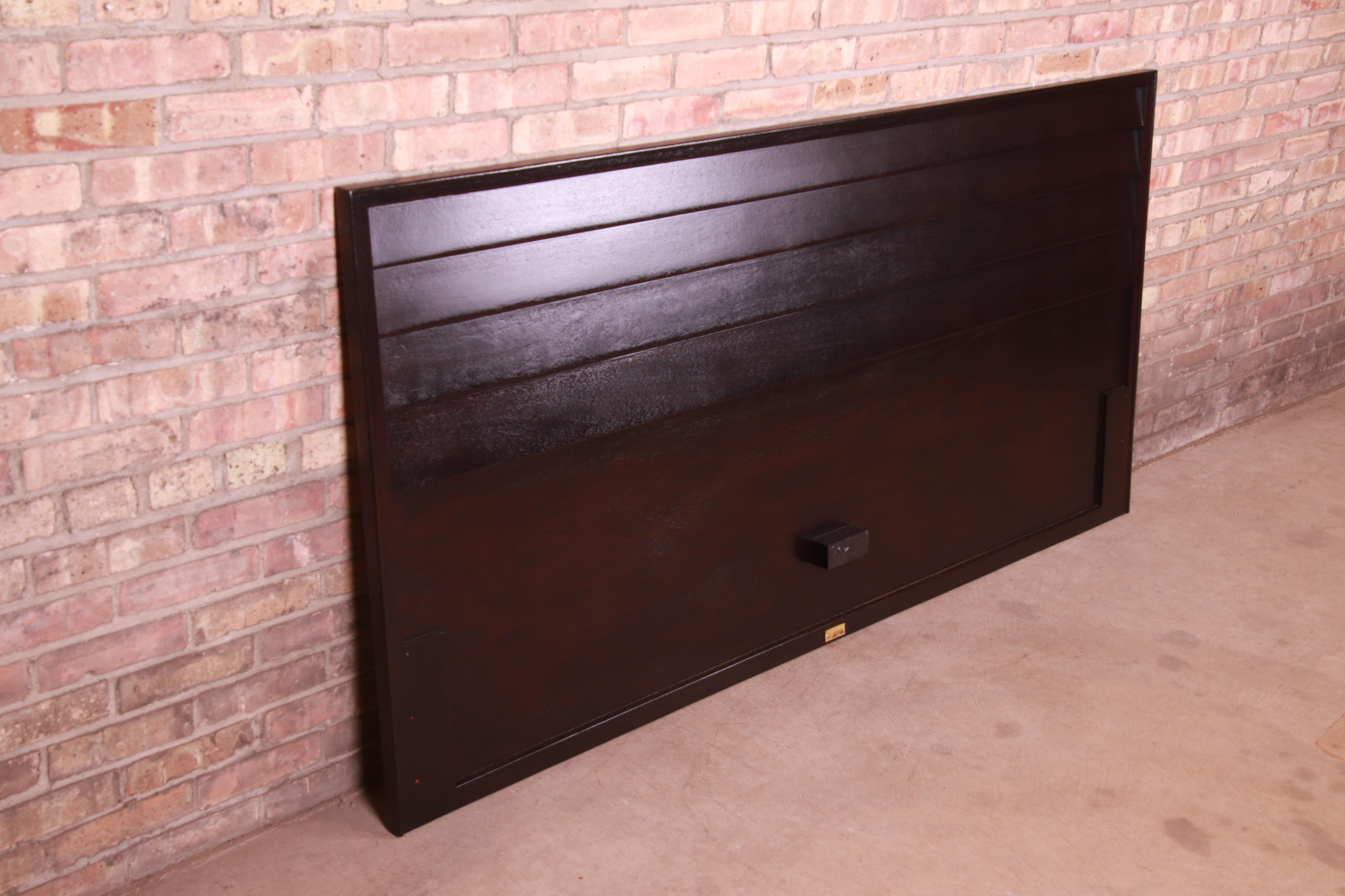 Mid-Century Modern Edward Wormley for Dunbar Ebonized King Size Headboard, Newly Refinished For Sale