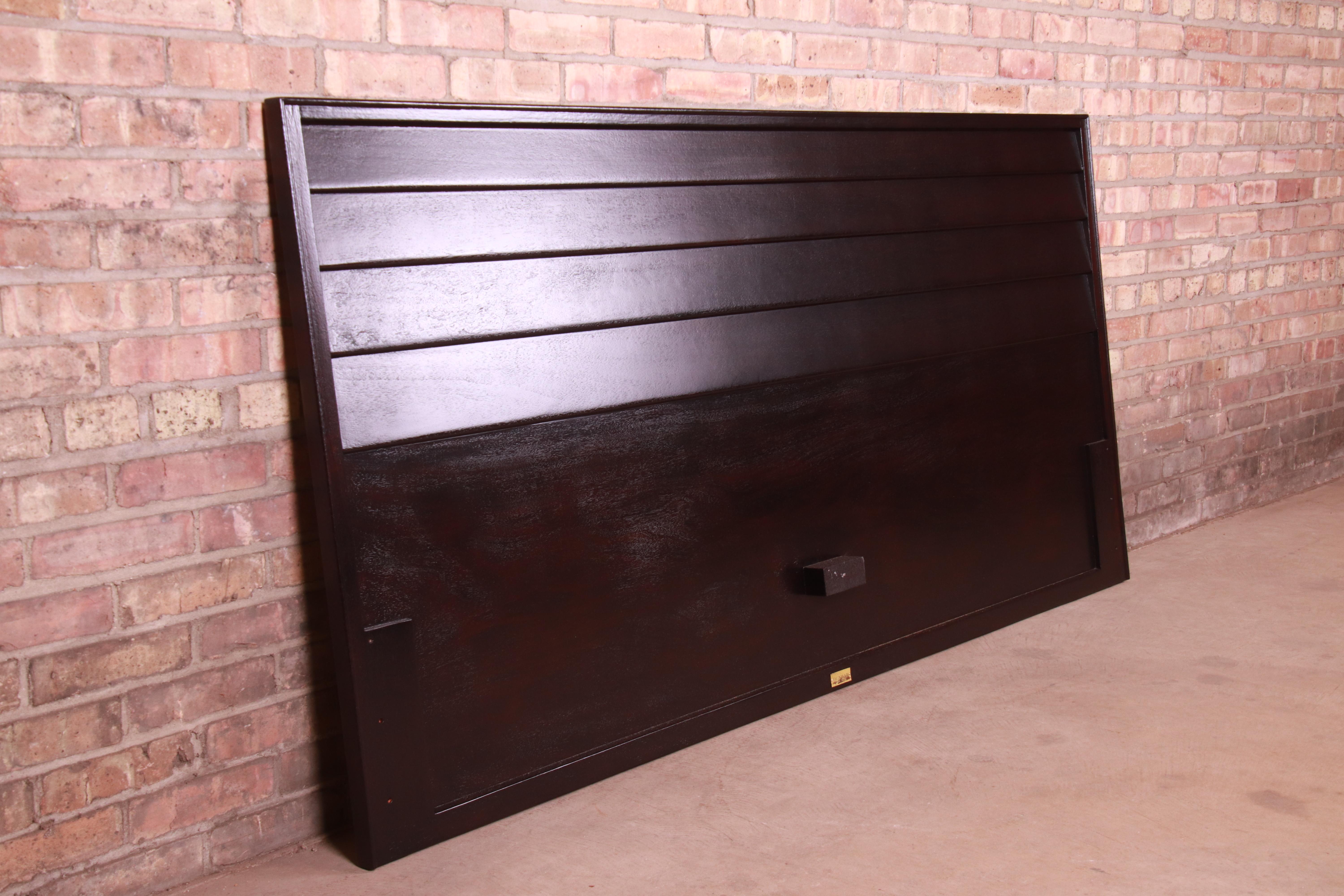 American Edward Wormley for Dunbar Ebonized King Size Headboard, Newly Refinished For Sale