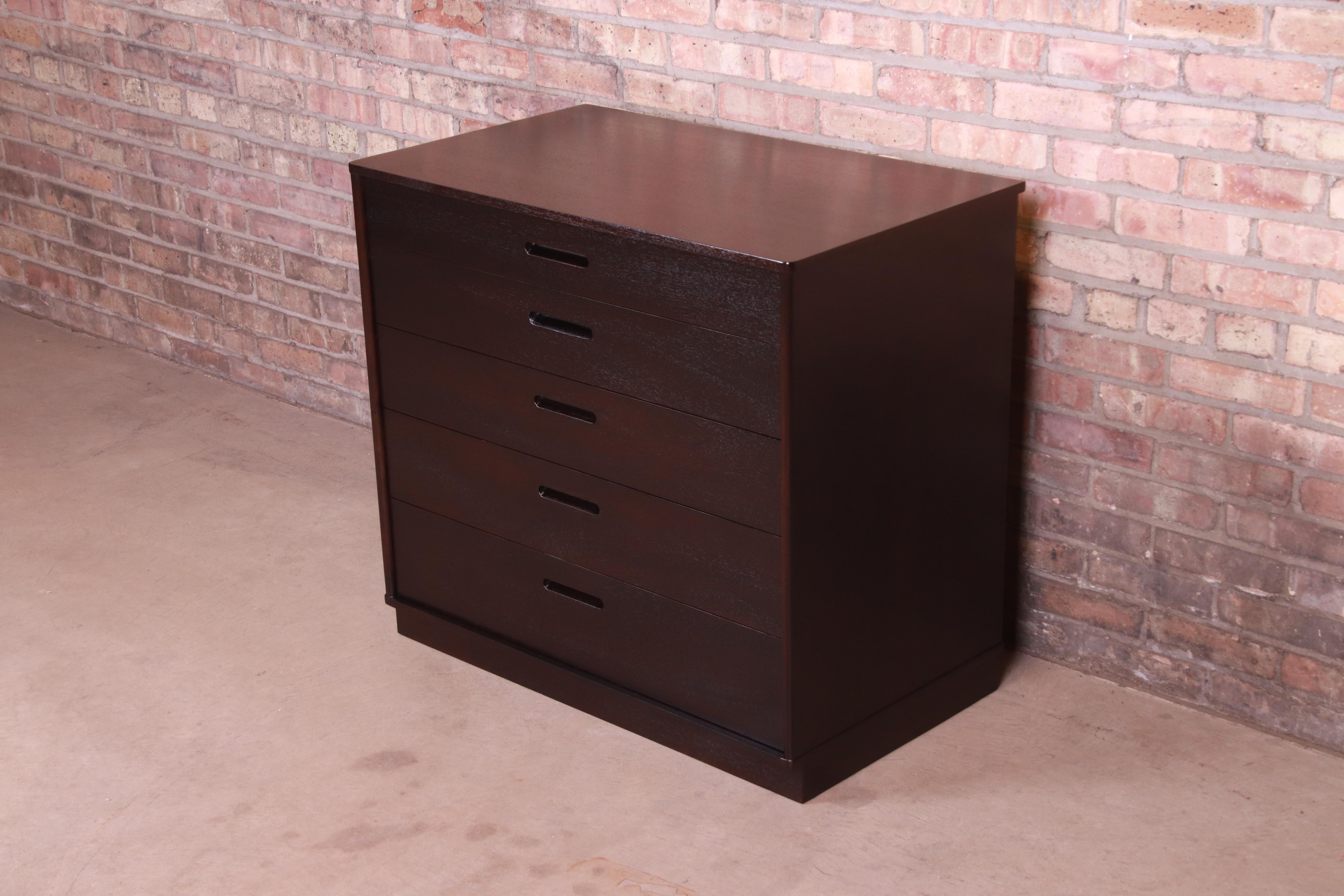 Edward Wormley for Dunbar Ebonized Mahogany Dresser Chest, Newly Refinished In Good Condition In South Bend, IN