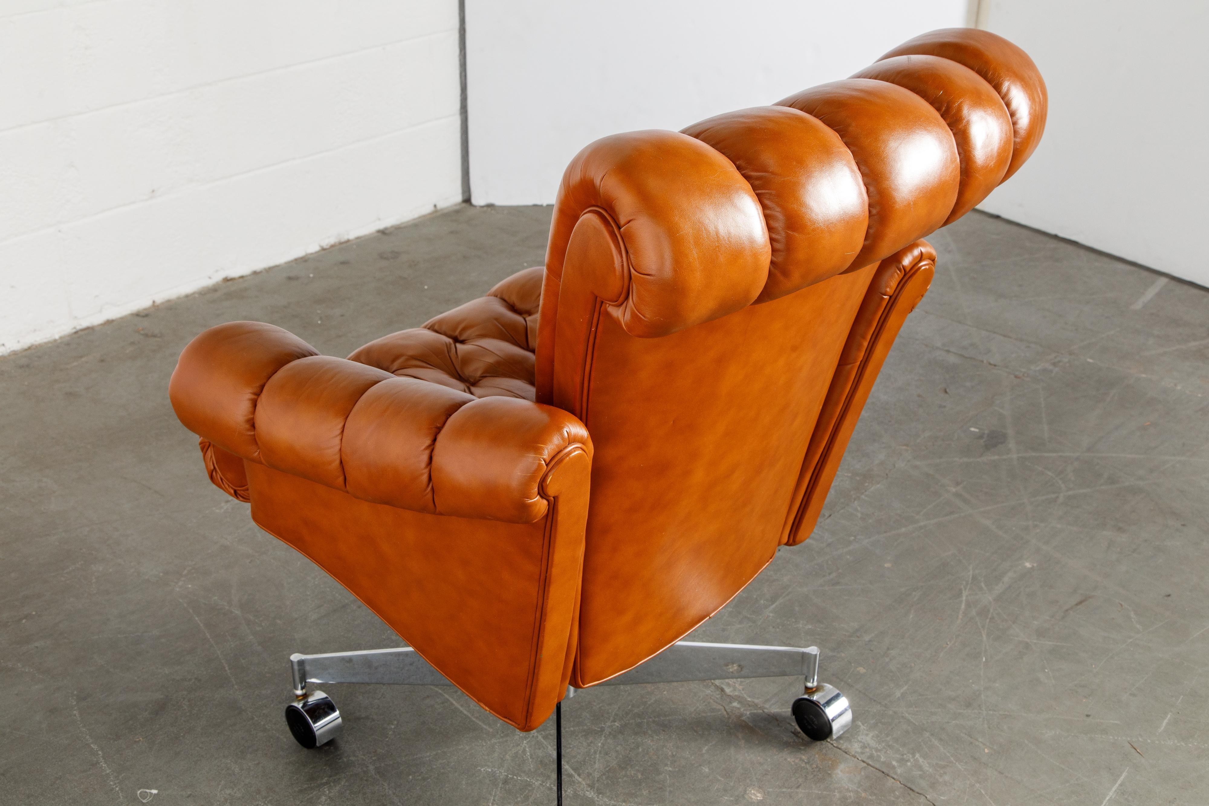 Edward Wormley for Dunbar Executive Tufted Leather Desk Chair, c. 1960, Signed 11